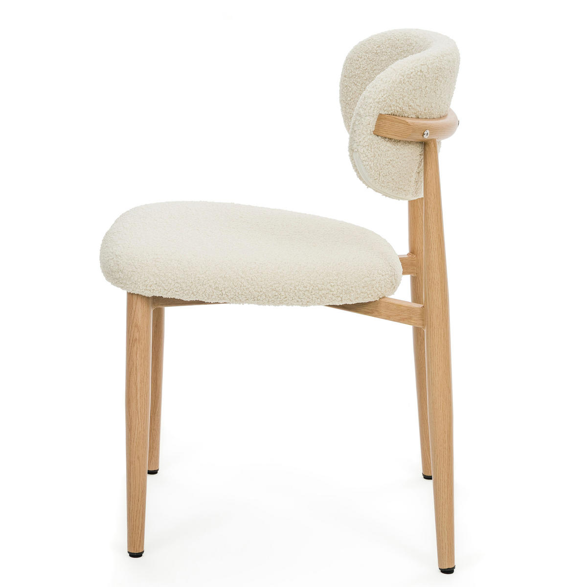 STUHL ALMO gepolstert Beine in Holzoptik - ecru - Boucle - Ecru/Eichefarben, Textil/Metall (47/77/54cm) - NEW HOME