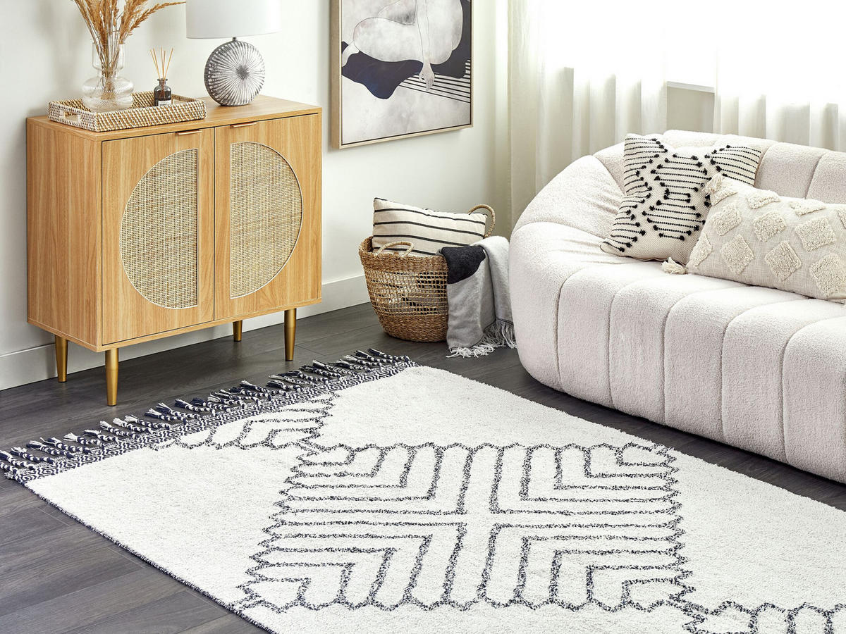 KURZFLOR-TEPPICH Eray 200/140 cm - Weiß, Textil (140/200cm) - Beliani