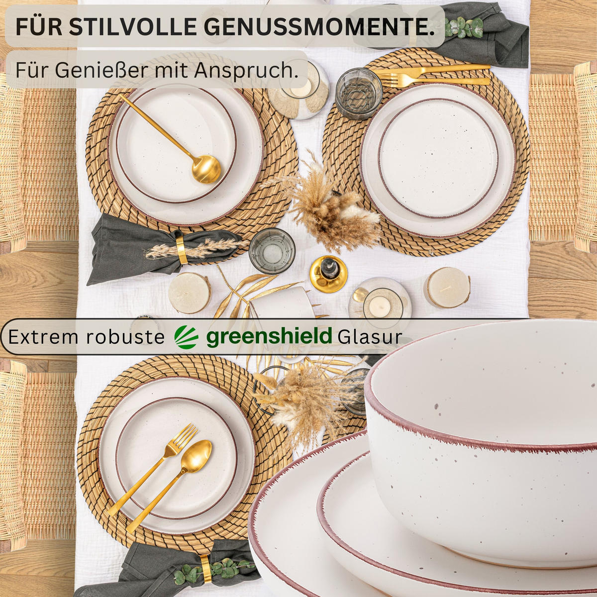 TAFELSERVICE BOMBAY IVORY - 16 teilig aus Steingut - Creme, Stein (27/6.5/27cm) - Sänger