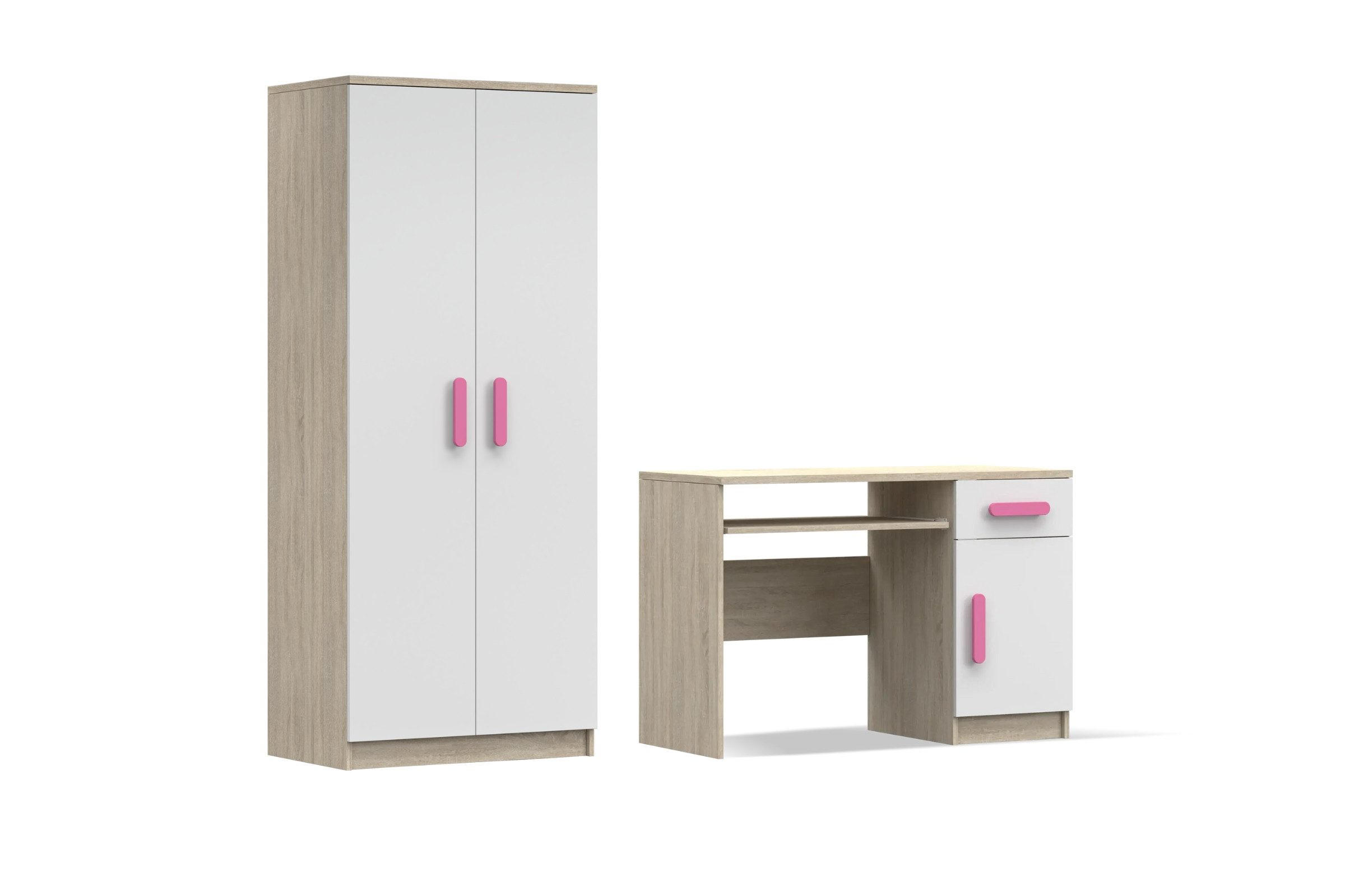Deine Möbel 24 Kinderzimmer-Set Weiß, Sonoma Eiche, Rosa 190x192x50 cm