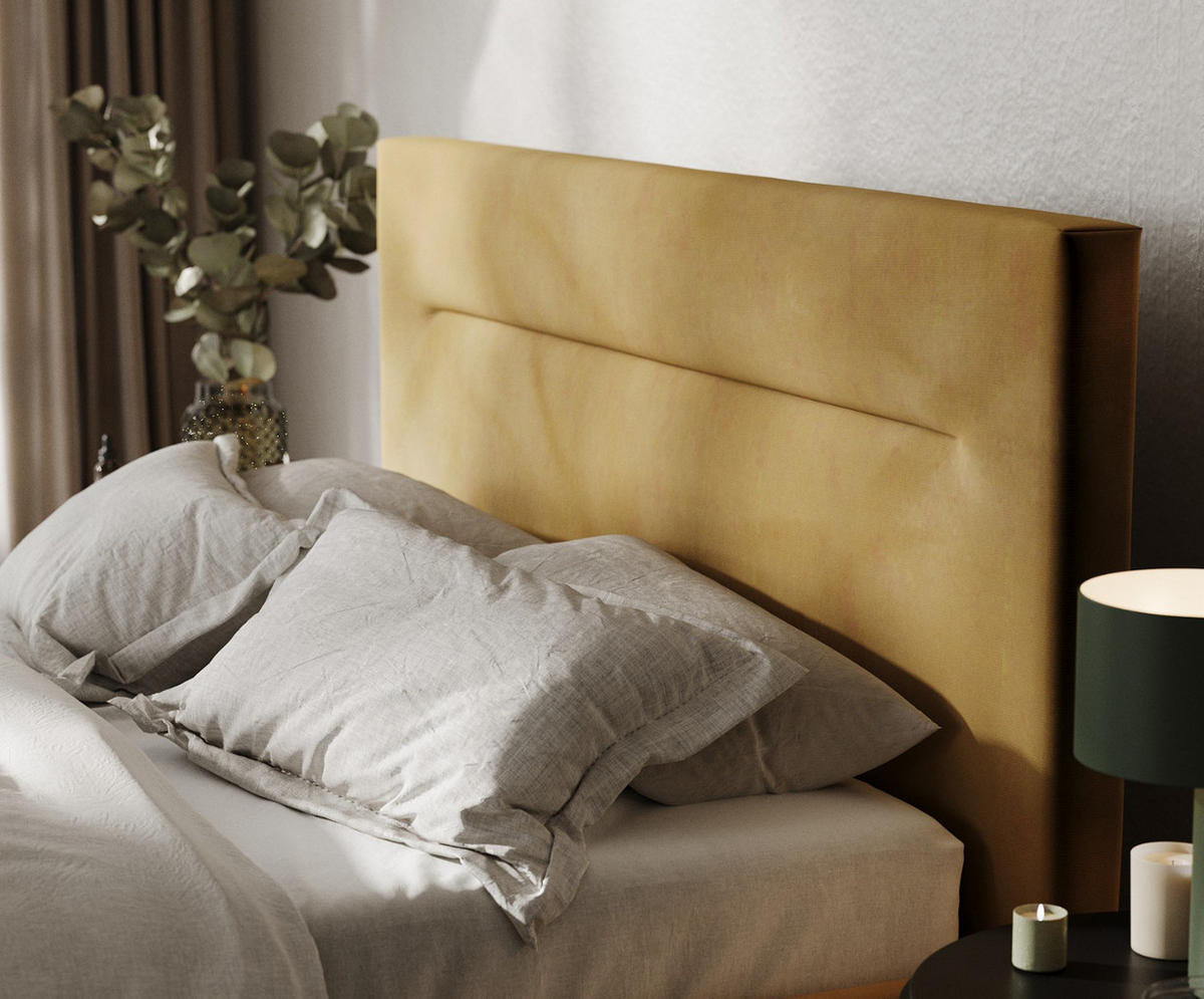 POLSTERBETT Liline 160/200 cm Honiggelb im Kronos Stoff - Schwarz/Naturfarben, Holz/Holzwerkstoff (160/200cm) - AltaBeds