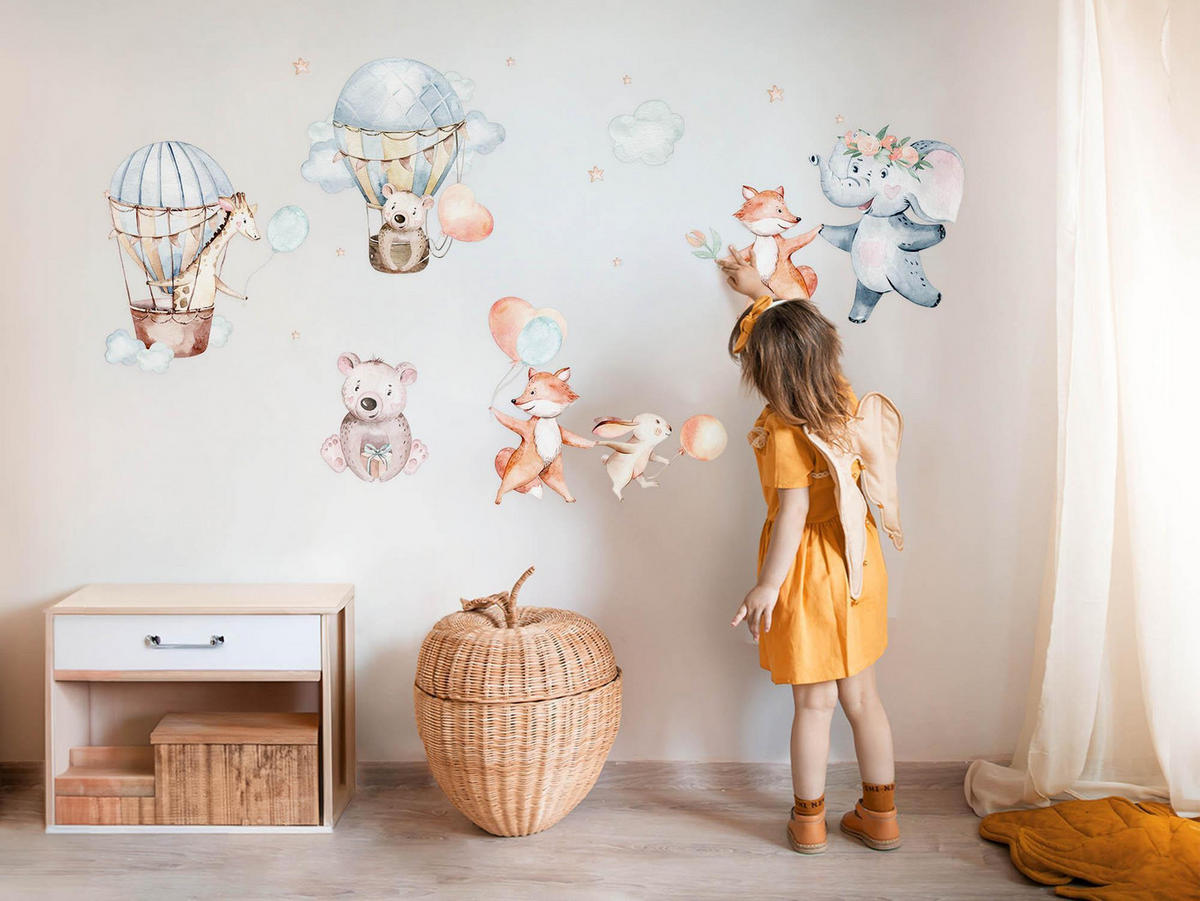 WANDAUFKLEBER 100x175cm - Pastellfarbene Tiere - Multicolor, Kunststoff (100/175/0.1cm) - Wallfluent