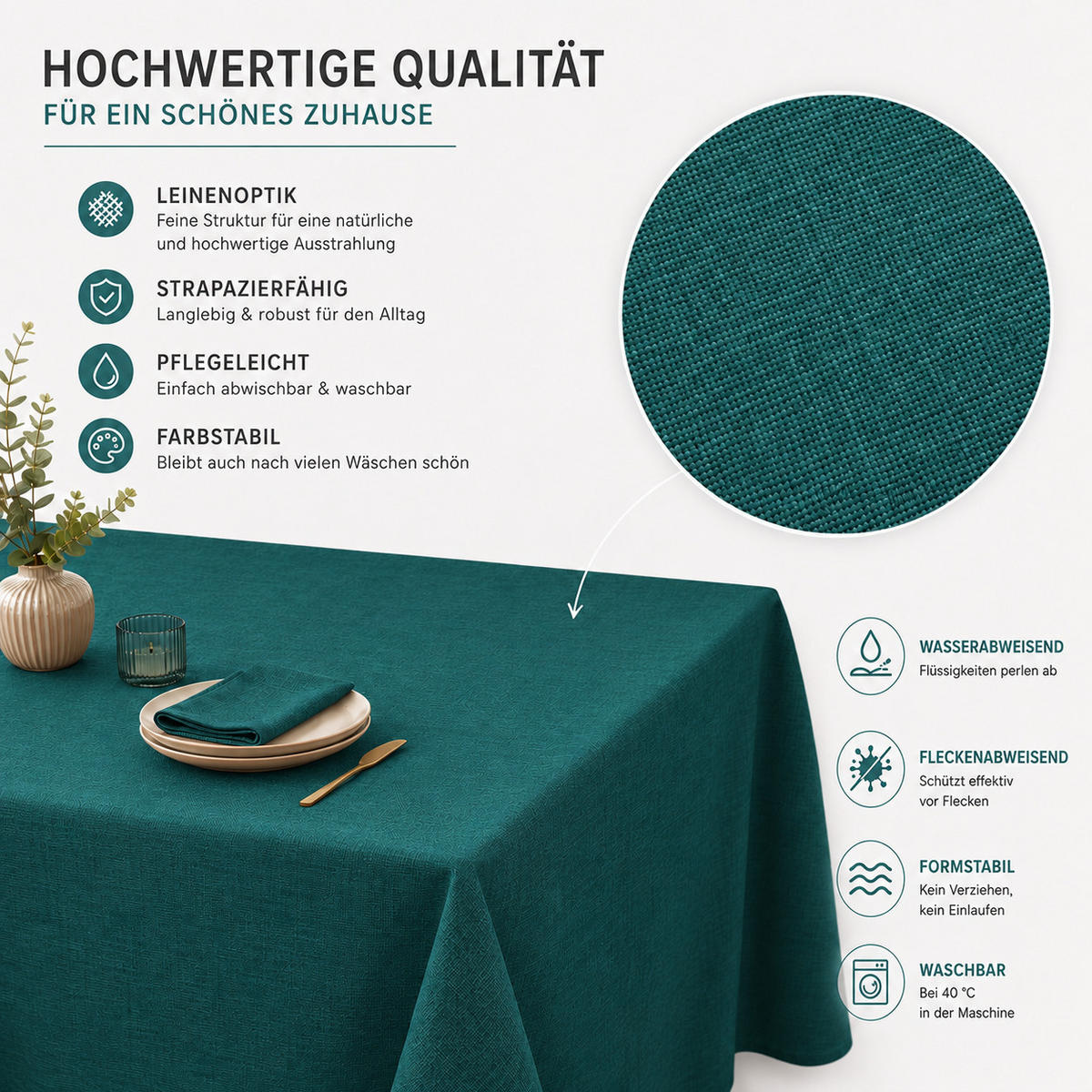TISCHDECKE Leinenoptik 90/90 cm eckig petrol - Petrol, Kunststoff (90/90cm) - TiborTex