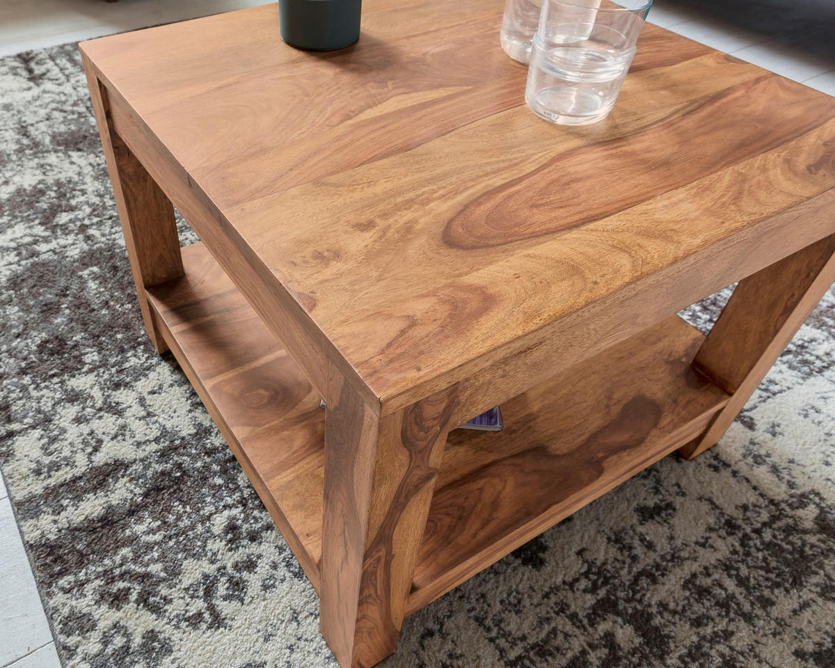 COUCHTISCH Massivholz im Landhausstil mit Ablagefach und pflegeleichter Oberfläche, Beige 60x60x45 cm - Beige, Holz (60/60/45cm) - KADIMA DESIGN