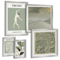 BILDER SET 5er Set - 50x50 cm & 20x30 cm & 40x60 cm Silberner Rahmen - Abstrakte Pflanzenmuster - Silberfarben, Kunststoff (40/60cm) - TULUP