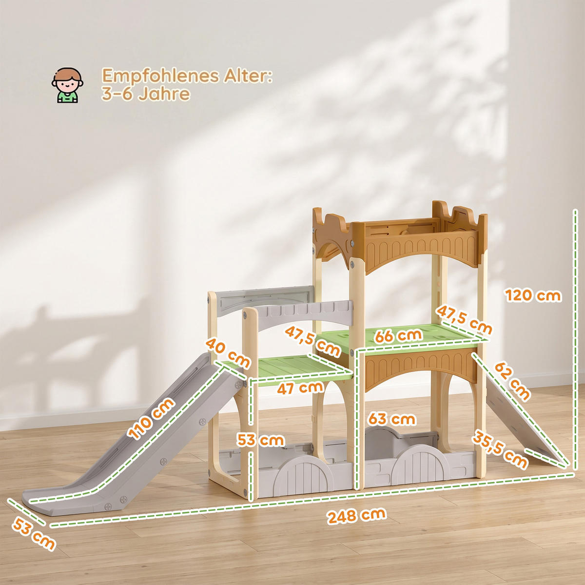KINDERRUTSCHE HDPE Mehrfarbig - Multicolor, Kunststoff (53/120/248cm) - AIYAPLAY