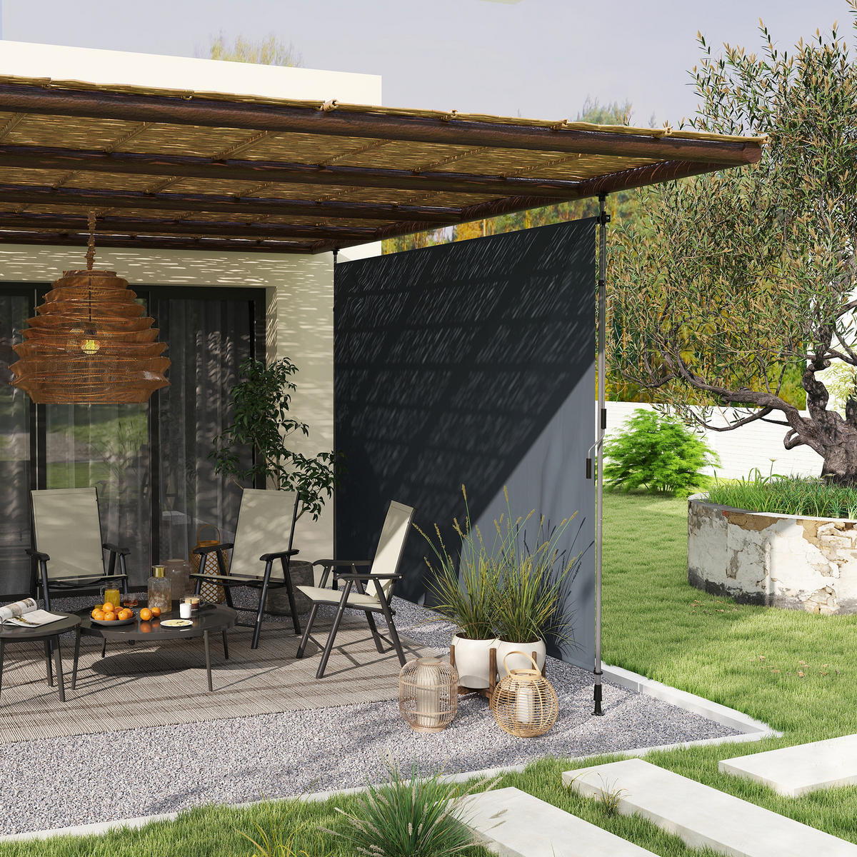 KLEMMMARKISE mit Handkurbel höhenverstellbar 350 cm - Dunkelgrau, Kunststoff (1/311cm) - Outsunny