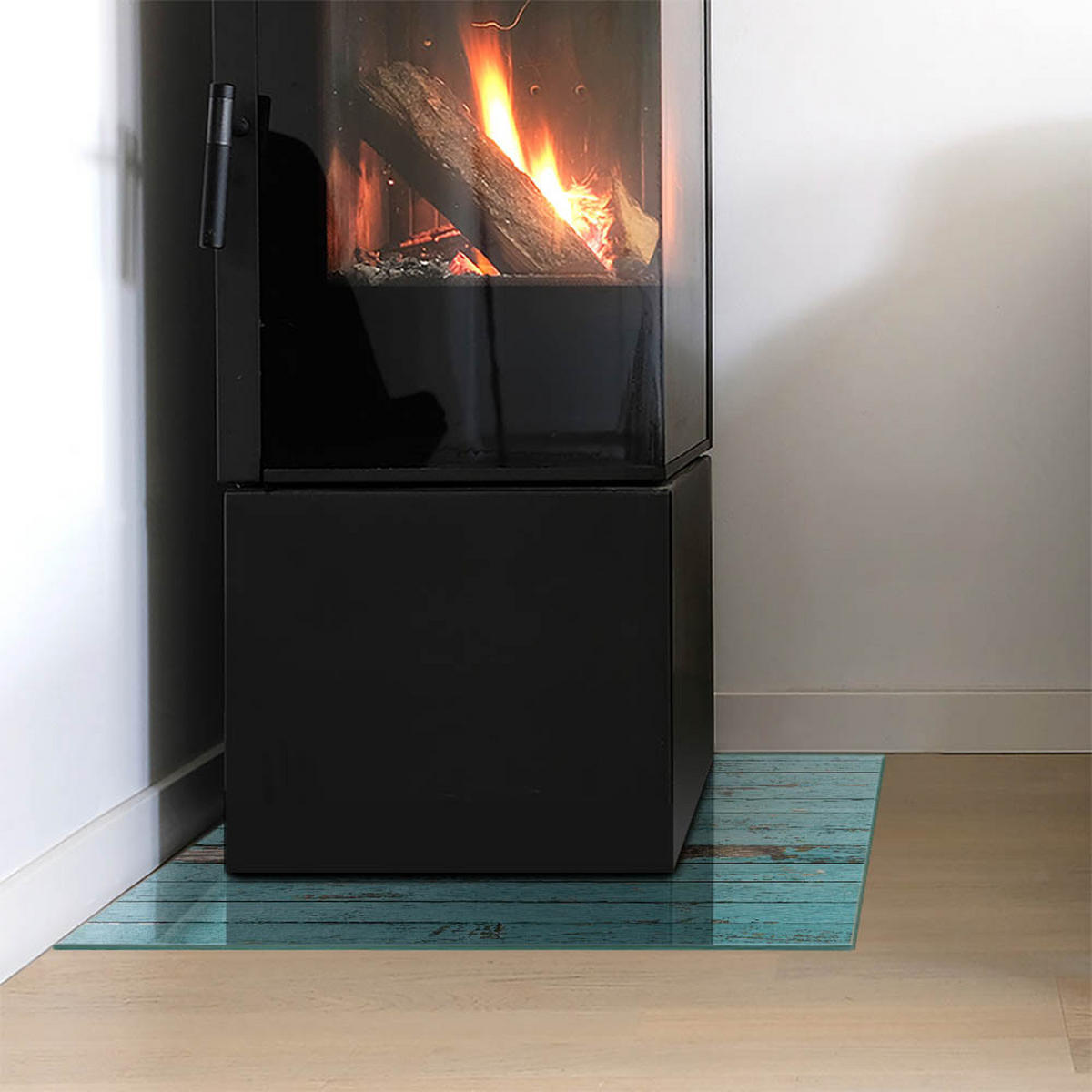 GLASPLATTE für Kamin 50x50 cm - Türkis, Glas (50/50/0.4cm) - TULUP