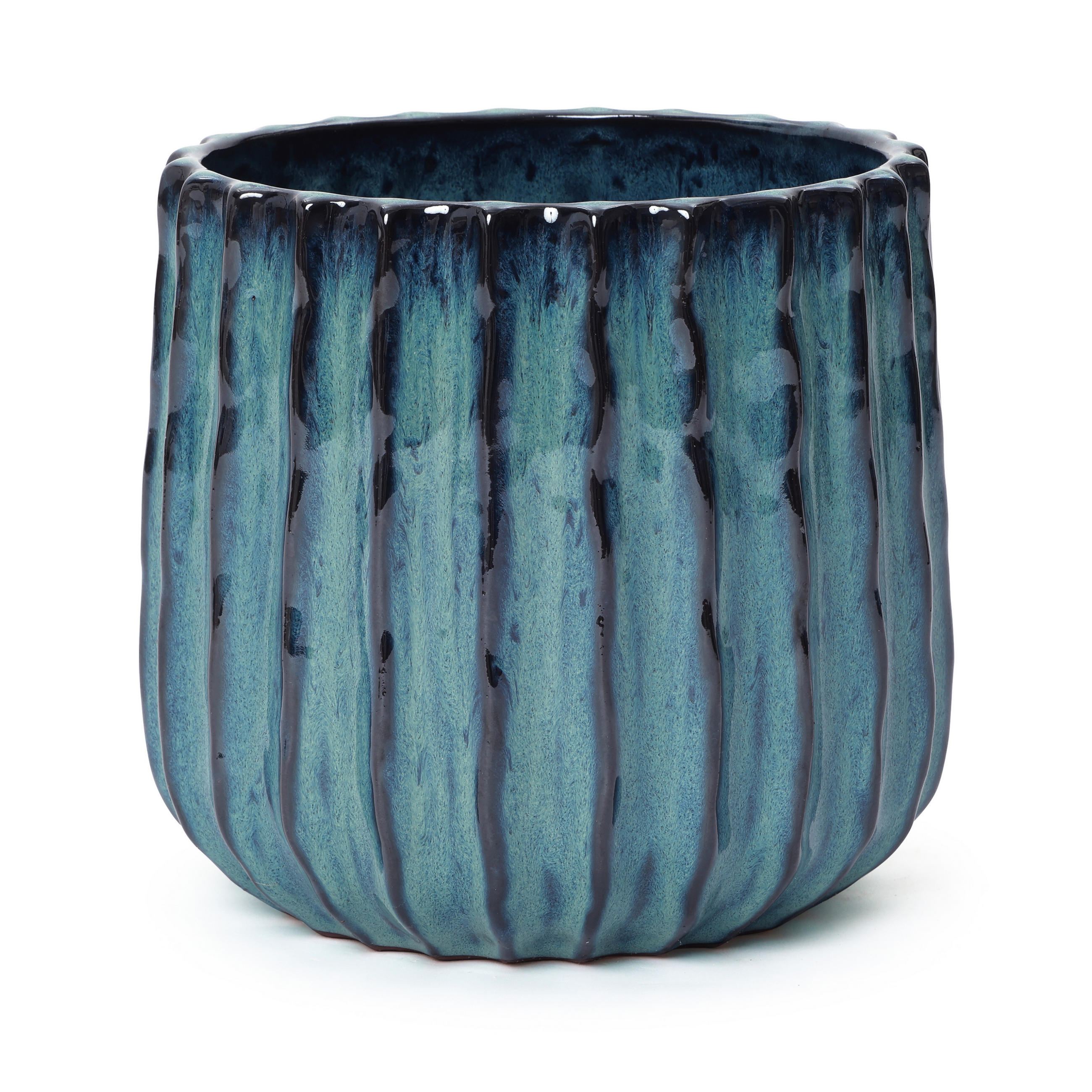 KERAMIK Blumentopf Blauer Durchmesser 21 cm, Höhe 21,5 cm - Blau, Keramik (21cm) - Hometopia