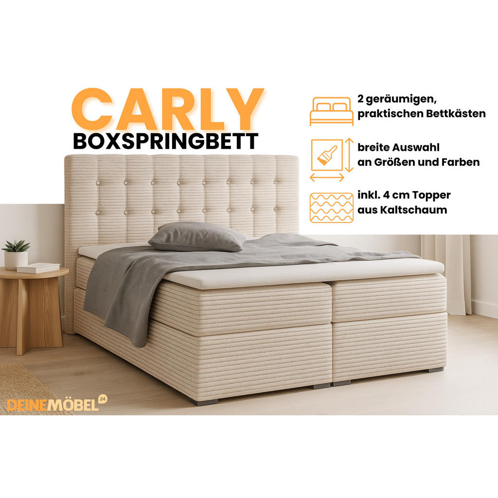 Thumbnail - Deine Möbel 24 Boxbett, Beige, Holz, Holzwerkstoff, Textil, H3, 180x200 cm, Schlafzimmer, Betten, Boxspringbetten