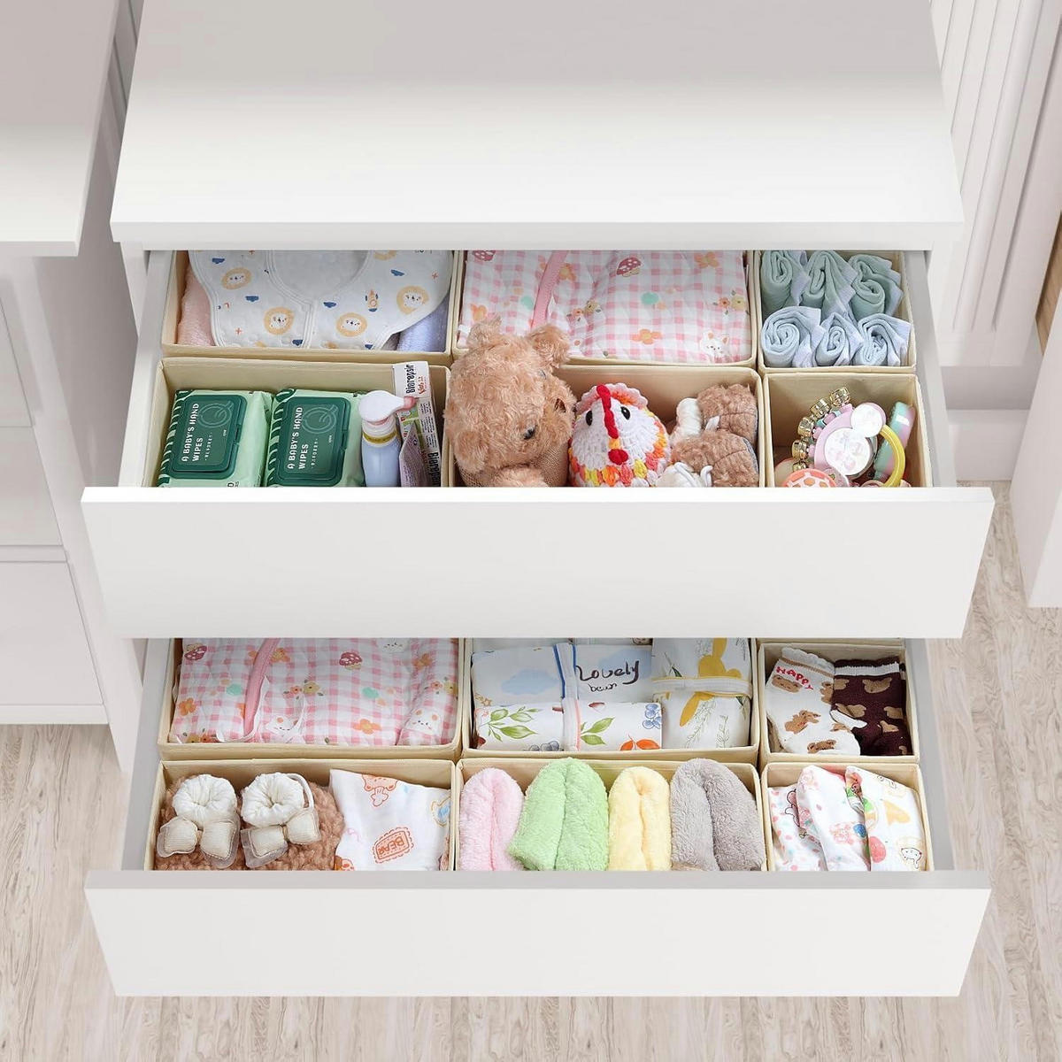 SCHUBLADEN Organizer 14-teiliges Set Beige - Beige, Textil (28/12/28cm)