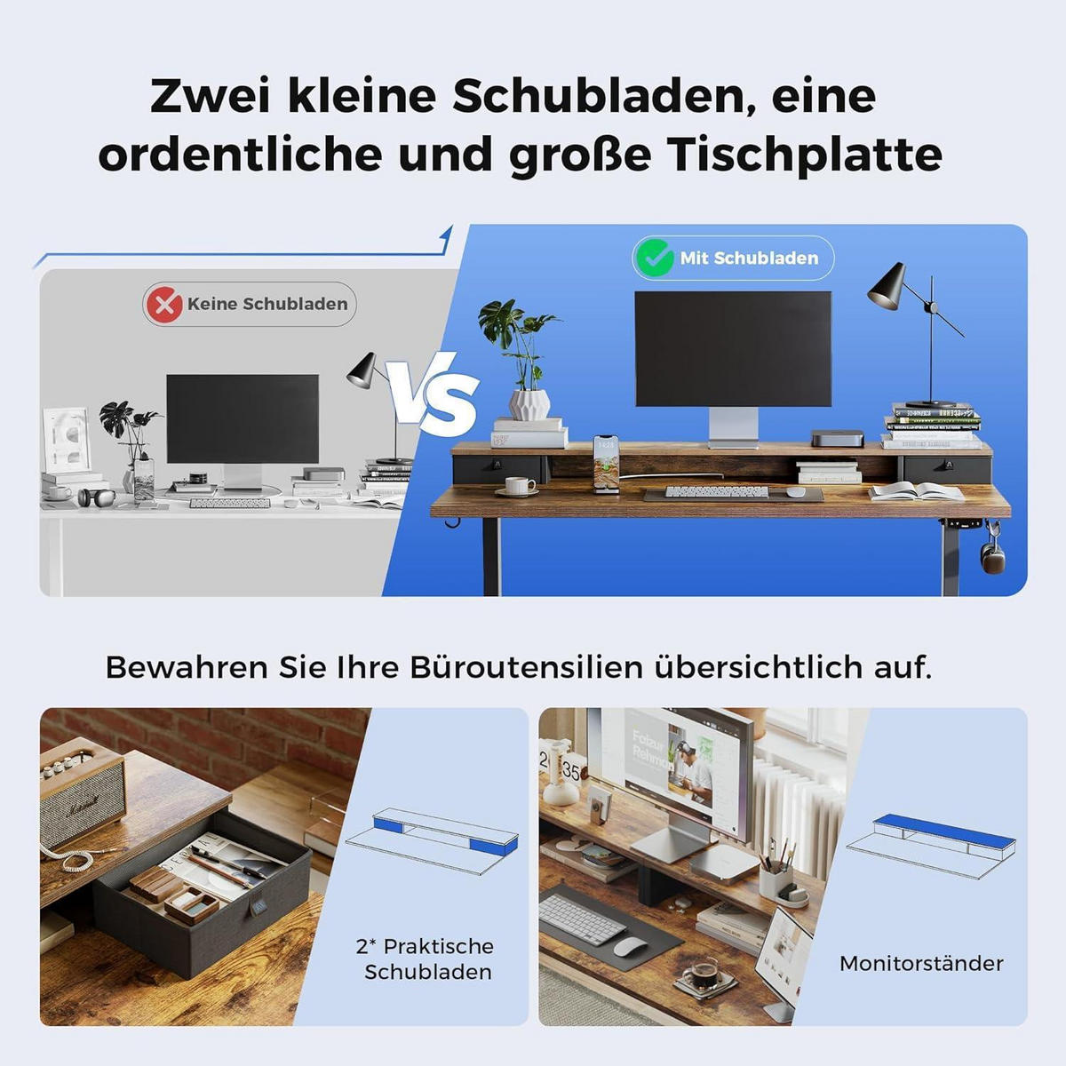 SCHREIBTISCH Höhenverstellbar Elektrisch 140 x 60 cm Braun - Braun, Holzwerkstoff (140/60/75cm)