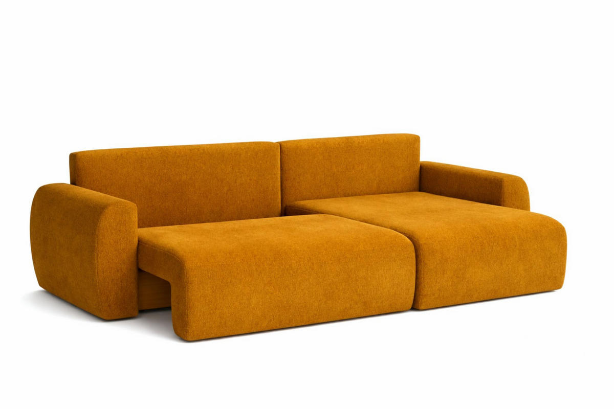 ECKSOFA Mit Schlaffunktion, Ariel XL, Velours, Stoff Salvador, Gelb, Rechts - Gelb, Holz (280/142cm) - Kaiser Möbel