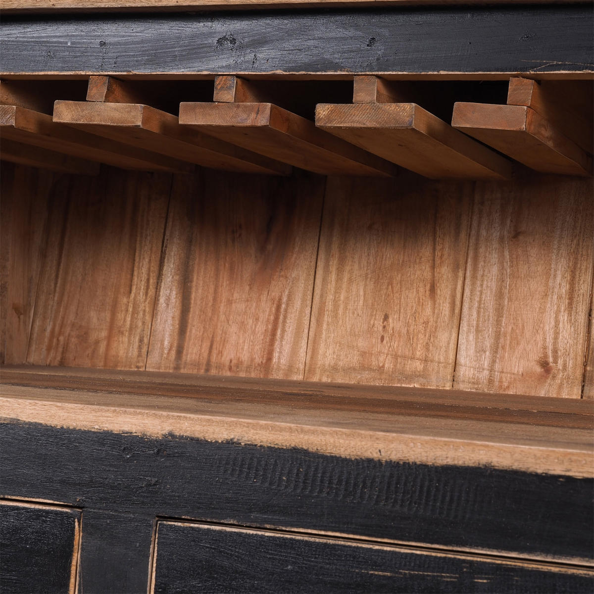 BARSCHRANK PUREWOOD Recyclingholz massiv, Vintage-Look 09 voodoo - schwarz - Schwarz, Holz (150/110/55cm) - DESIGN DELIGHTS
