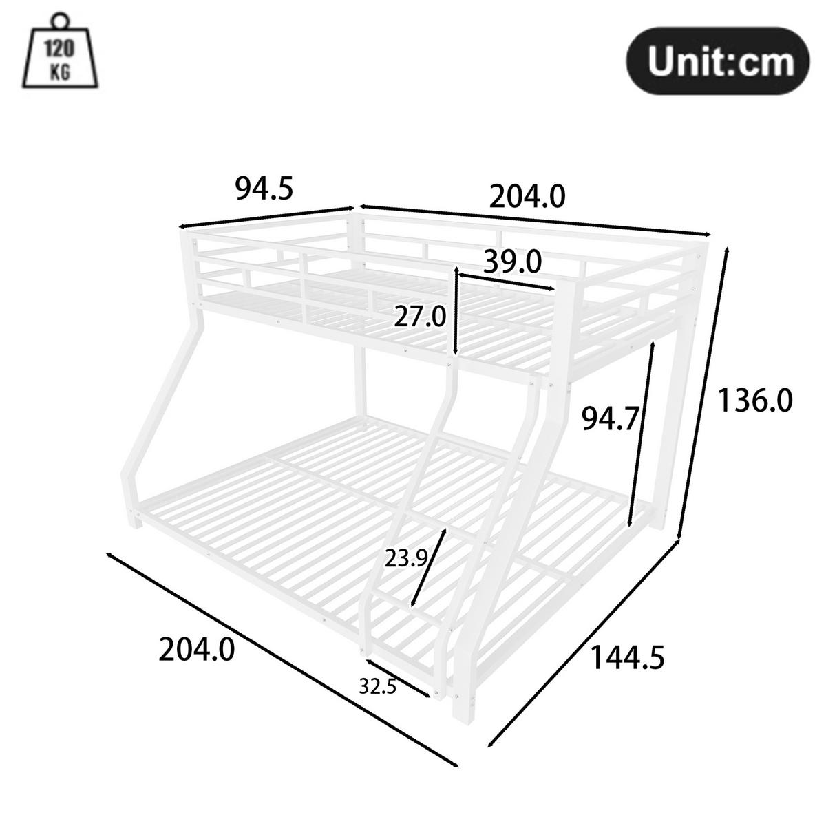 ETAGENBETT aus Metall 90x200/140x200 cm in Weiß mit Treppe und Geländer - Weiß, Metall (90/200cm) - Modenvie