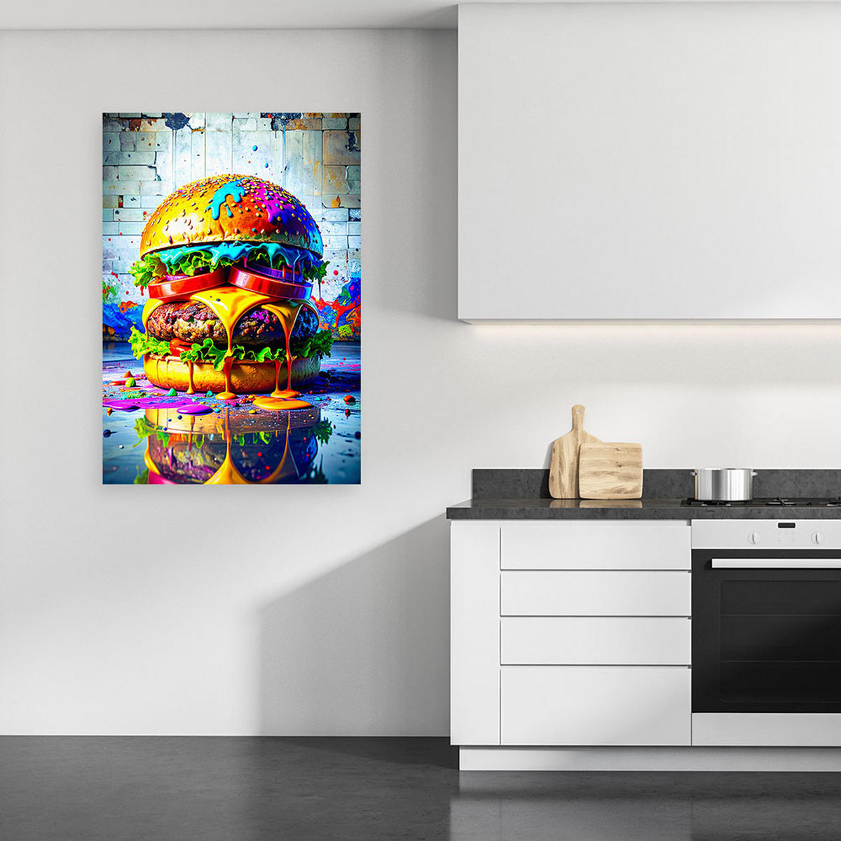 LEINWANDBILD Hamburger Essen 80x120cm - Multicolor, Textil (80/120cm) - Feeby