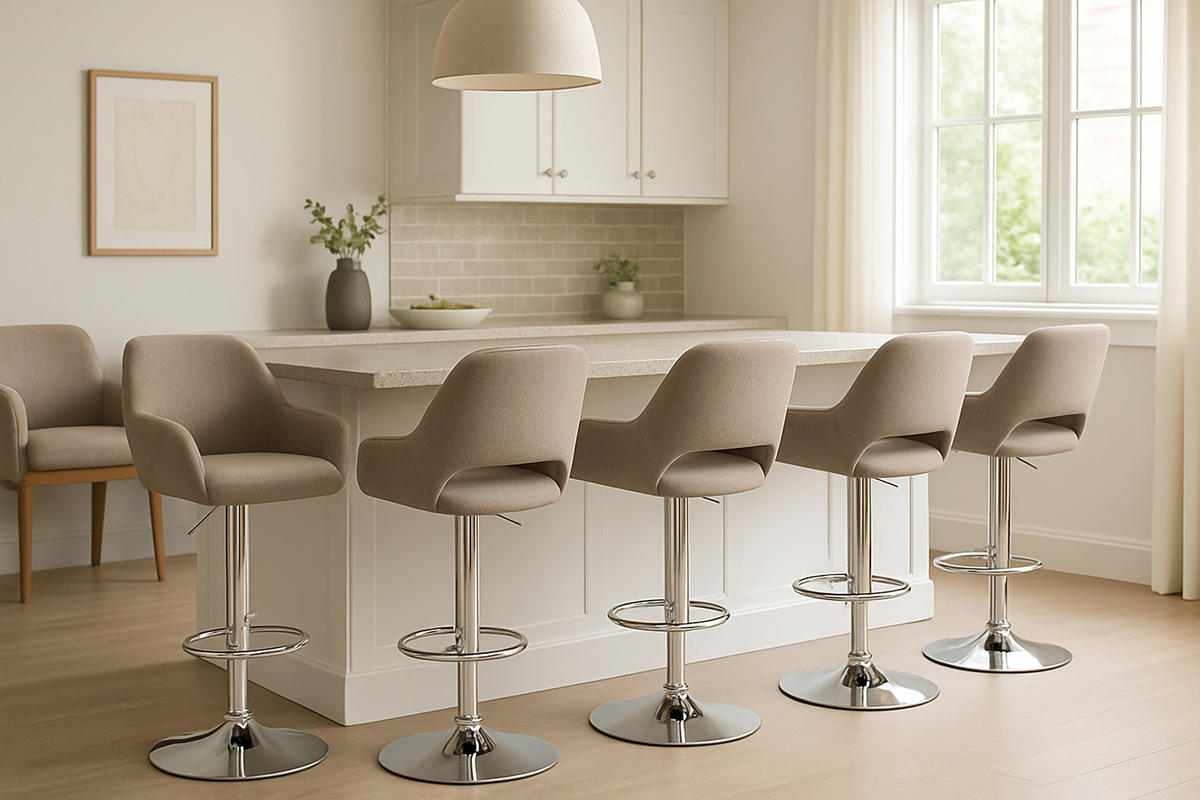 BARHOCKER 2er Set Prag Stoff chrom taupe - Taupe/Weiß, Textil/Metall (51/109/52cm) - TPFLiving