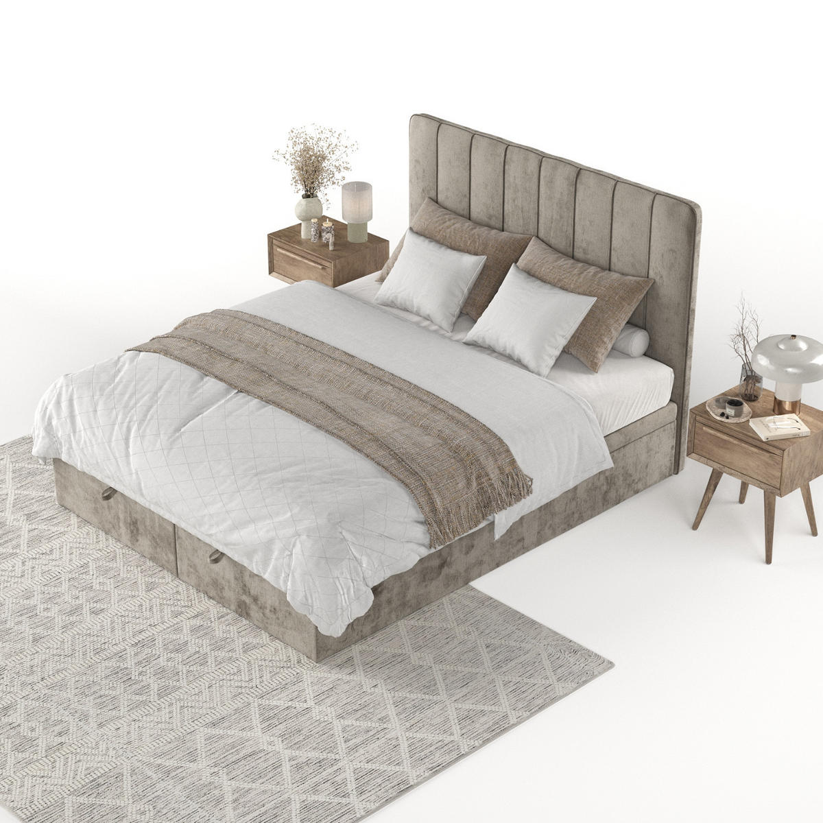POLSTERBETT Vienna mit Stauraum 140/200 cm Beige im Lotta Stoff - Beige/Schwarz, Holz/Holzwerkstoff (140/200cm) - AltaBeds