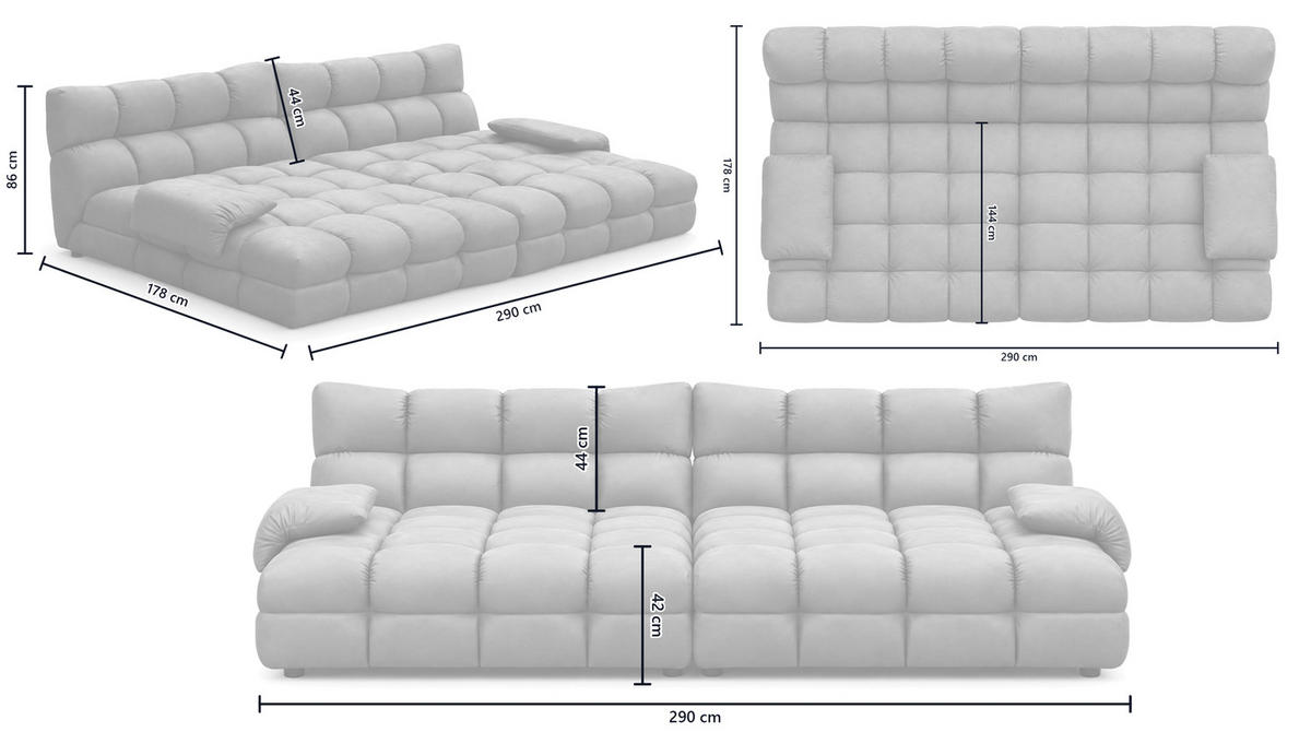 BIG SOFA AMIA Braun Lederfaserstoff - Dunkelbraun/Schwarz, Leder/Kunststoff (290/86/178cm) - KAWOLA