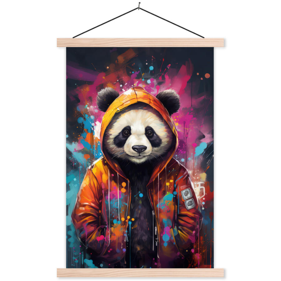 MuchoWow PLAKÁT S MAGNETICKOU LIŠTOU Panda - Bunda - Graffiti - Oranžová 60x90 cm