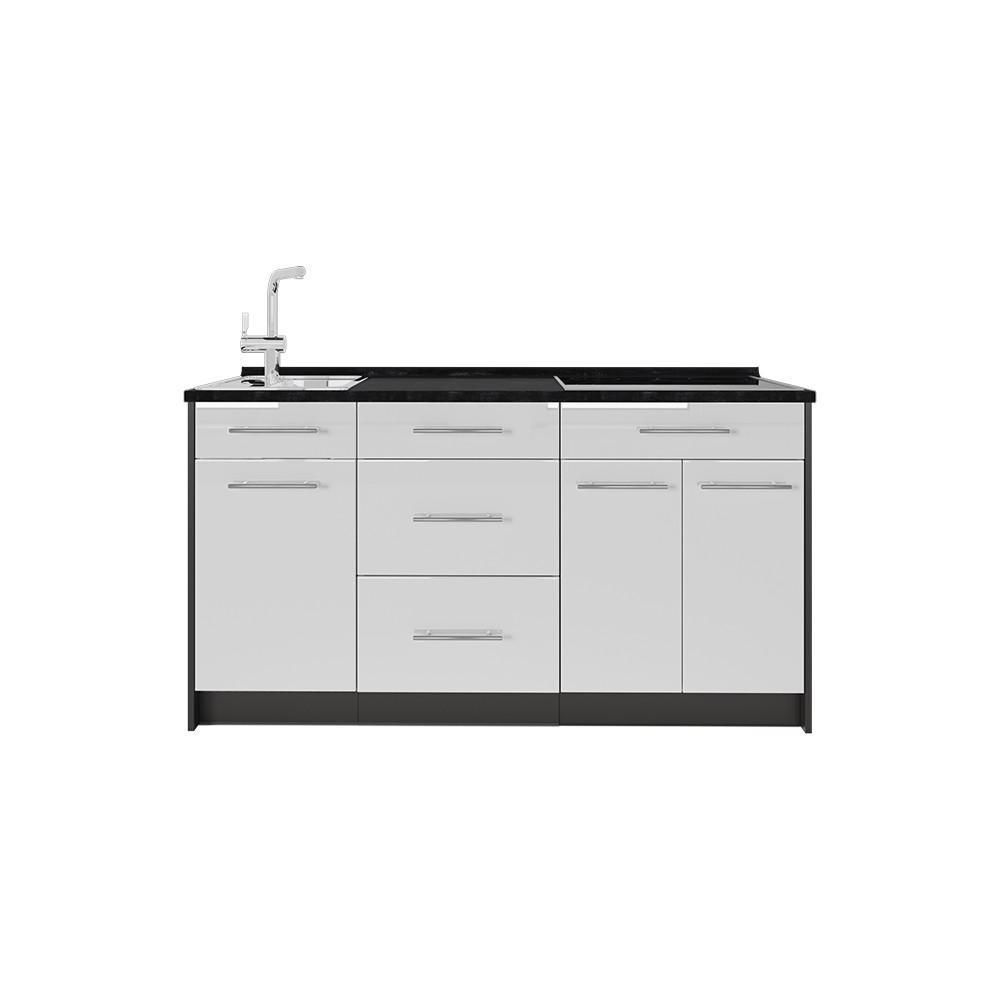 KÜCHENBLOCK Fame-Line, Weiß Hochglanz, 150 cm, AP Anthrazit - Weiß Hochglanz/Anthrazit, Holzwerkstoff (150/82/60cm) - Vicco