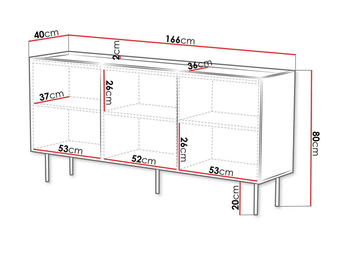 SIDEBOARD Lucca 165 3D - Schwarz/Weiß, Holz/Holzwerkstoff (166/80/40cm) - MIRJAN24