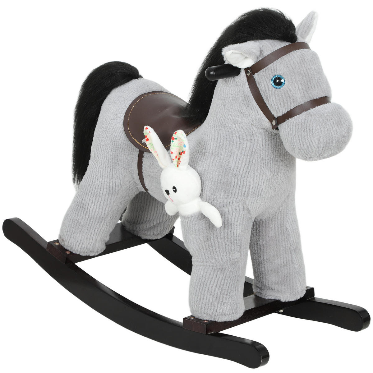 SCHAUKELPFERD DE-18250 mit Sound & Stoffpuppe, grau - Grau, Textil (26/55/71cm) - ComfortXL