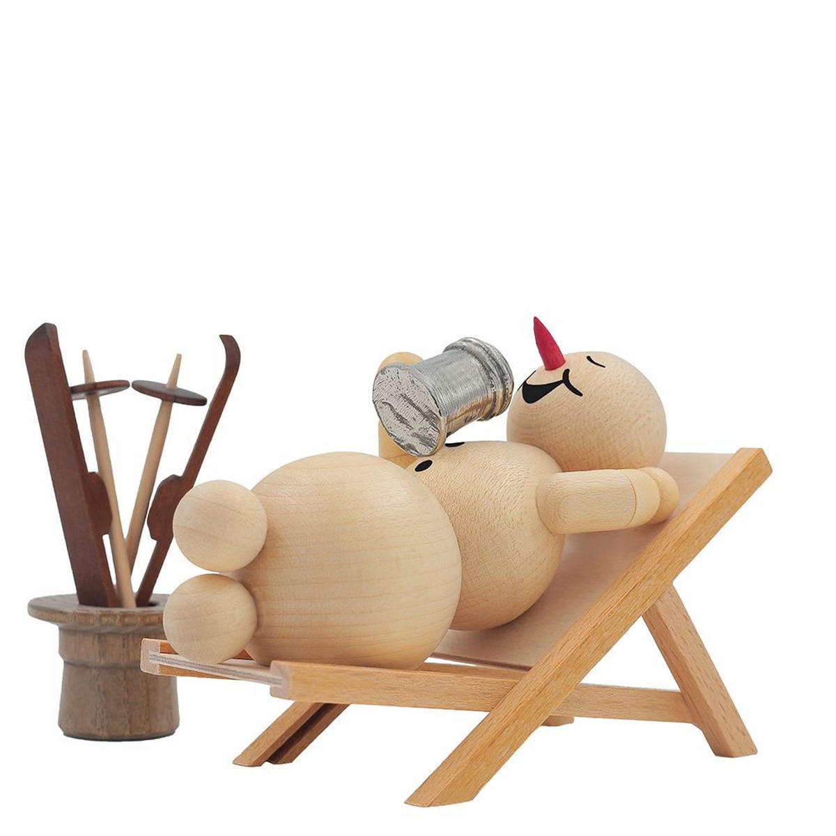 HOLZFIGUR Schneemann im Liegestuhl 5 cm - Multicolor, Holz (9/1/0.1cm)