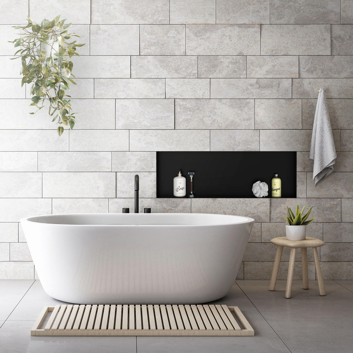 DUSCHNISCHE Schwarz 90/30 cm - Schwarz, Metall (34/10/94cm) - LuxeBath