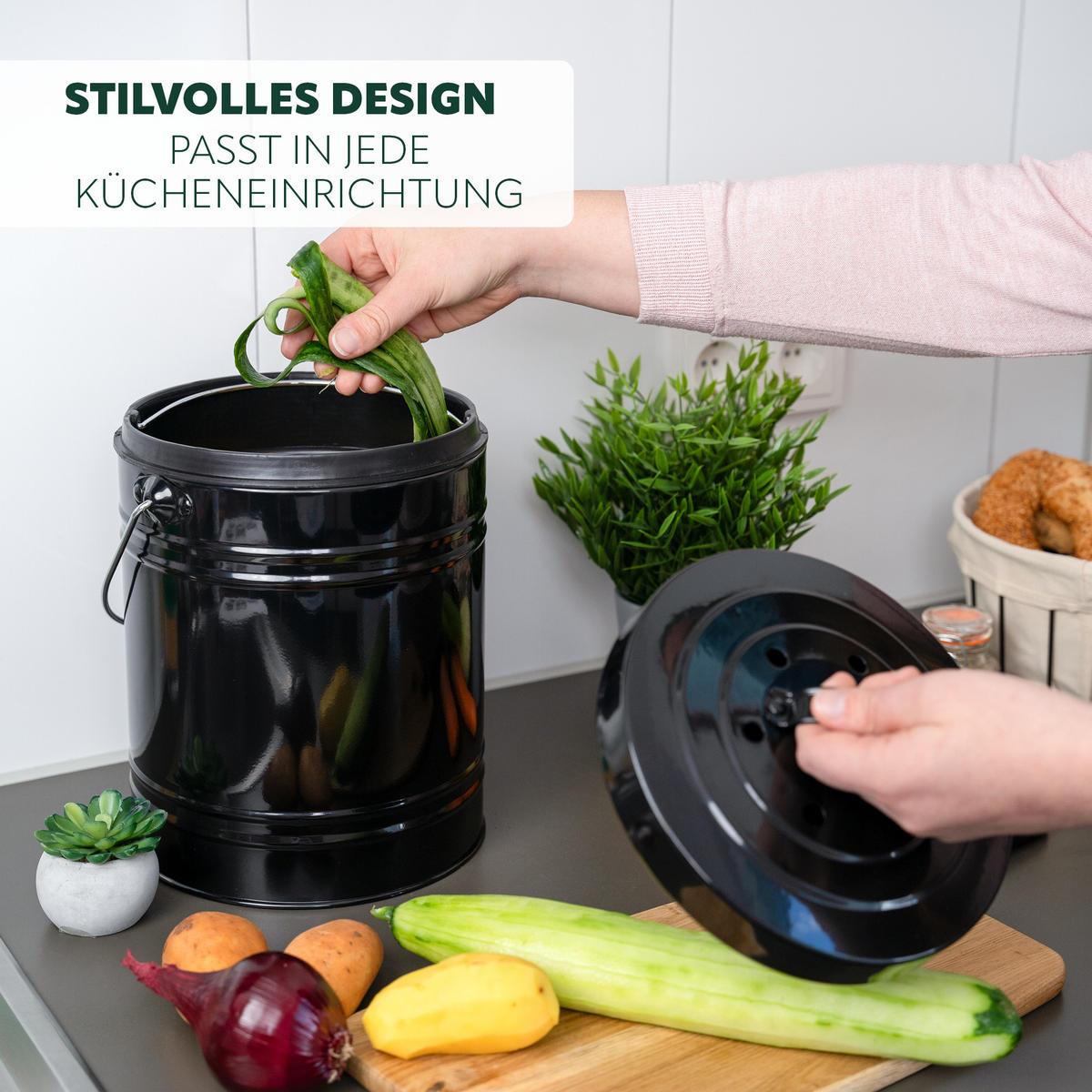 KOMPOSTEIMER 5 Liter, schwarz - Schwarz, Metall (20.5/29.5/20.5cm) - bremermann