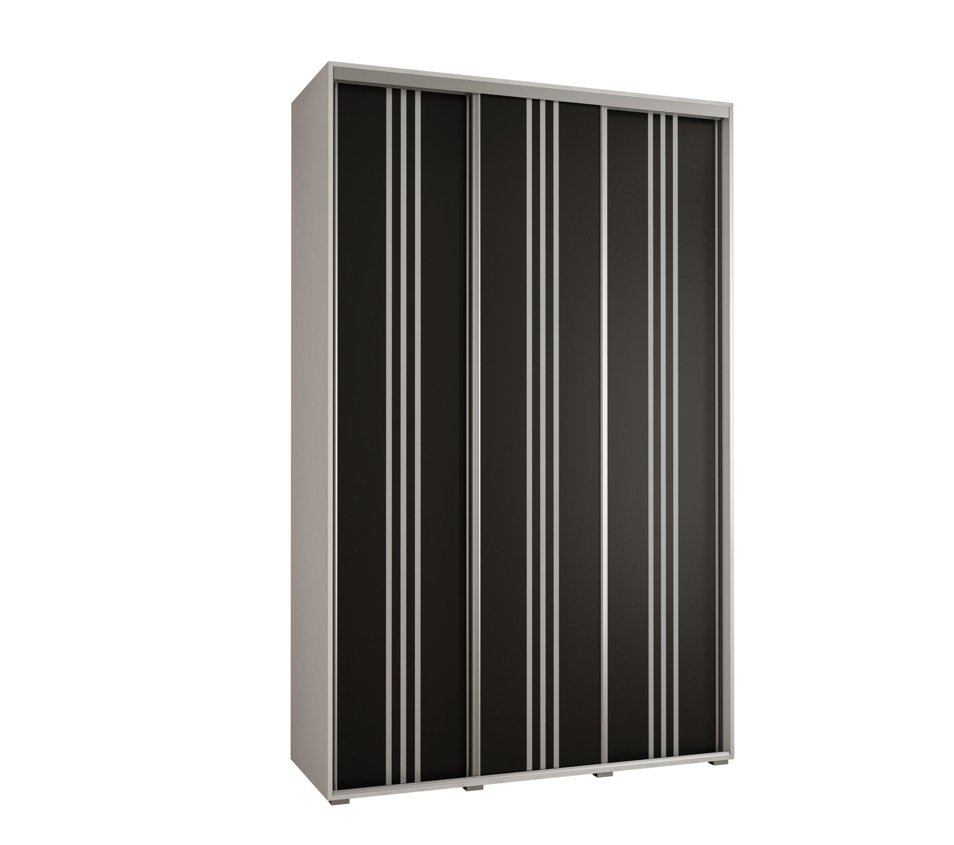 Abiks Möbel SCHWEBETÜRENSCHRANK Weiß, Schwarz, Silber 150cm × 60cm × 235cm