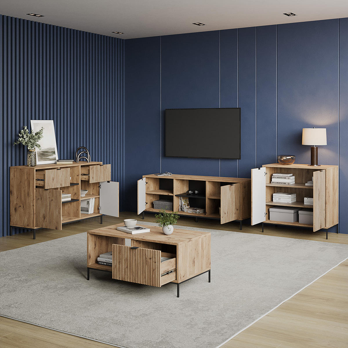 KOMODE Aterno Viking Oak z 2 vrati - barve hrasta, leseni material (42/81.2/80cm) - Livinity®