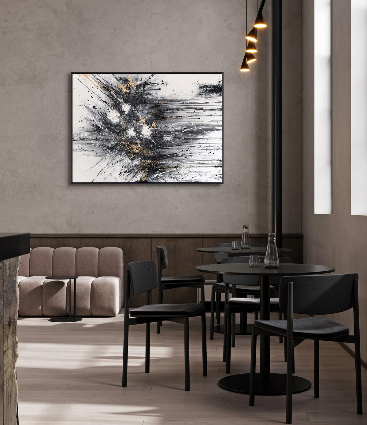 GEMÄLDE Tanz der Spritzer II Schattenfugenrahmen Schwarz 120x80 cm - Schwarz, Holz (120/80cm) - YS-art gallery