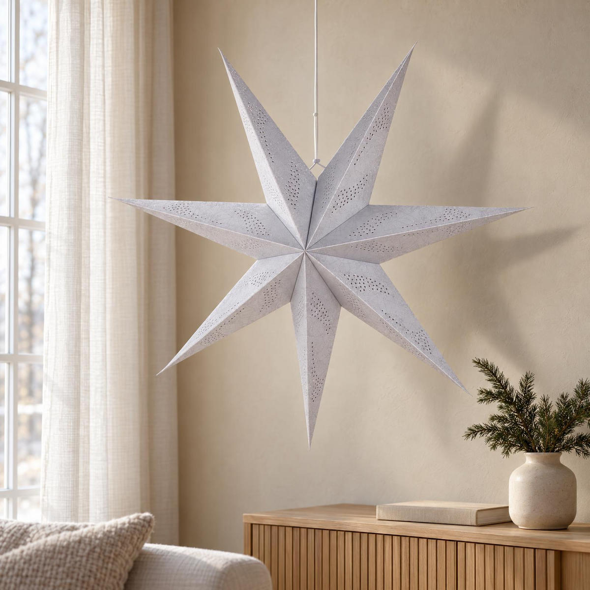 PAPIERSTERN 7-zackig 60/15/60 cm - Silberfarben, Papier (15/60/60cm) - Home Styling Collection