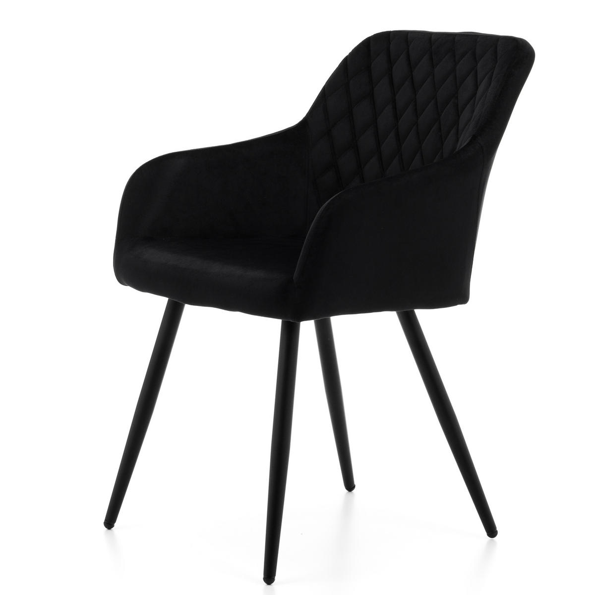 STUHL TODI gepolstert mit Steppung - schwarz - Samt Velours - Schwarz, Textil/Metall (56/85/62cm) - NEW HOME