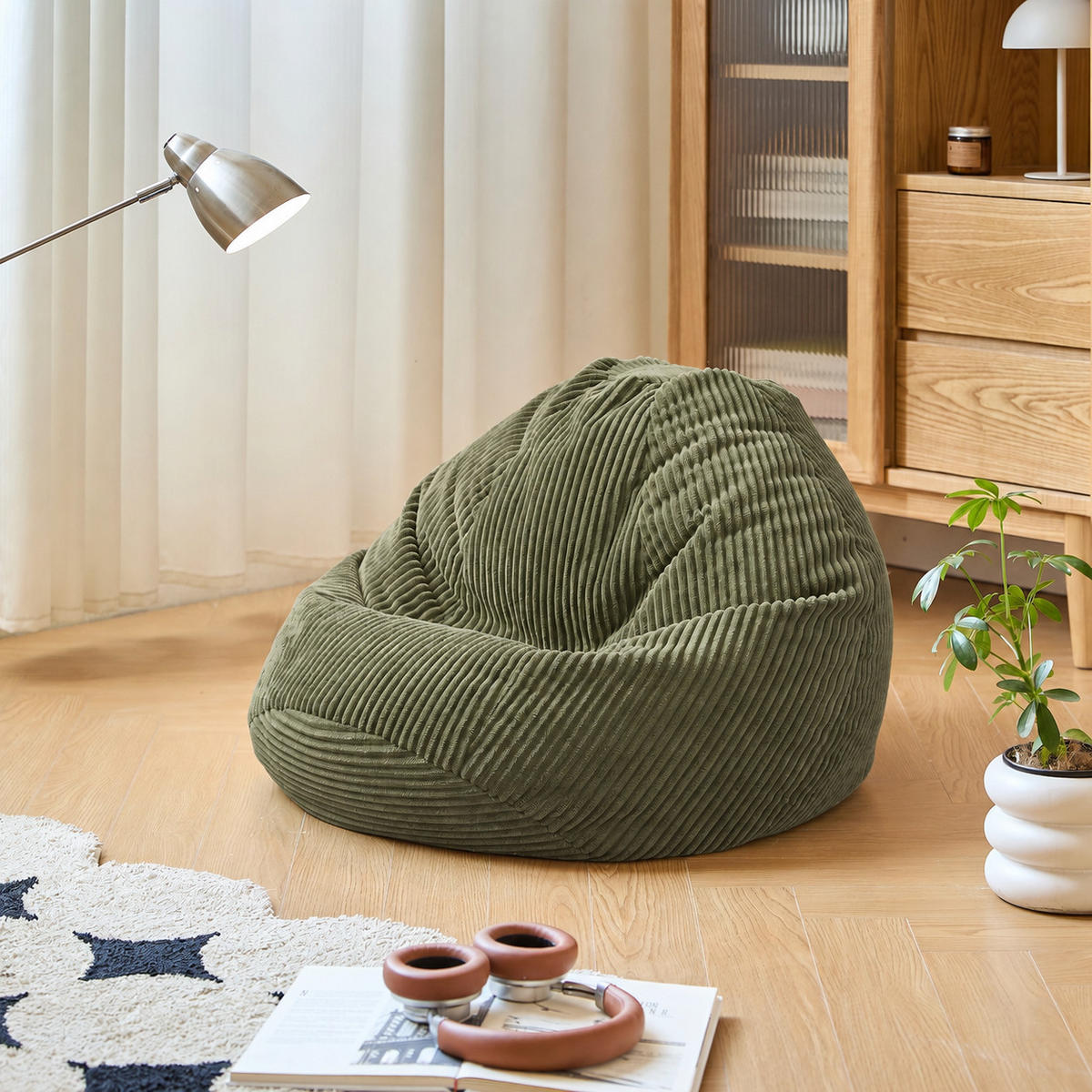 POUF kord Grün - Grün, Textil (85/50/85cm) - Nordlys