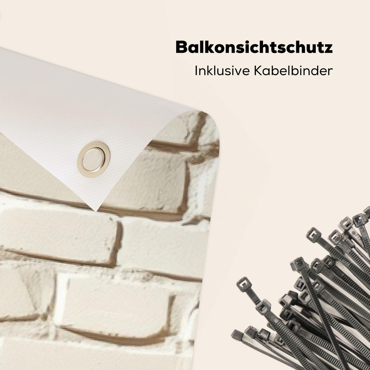 BALKON-SICHTSCHUTZ Ziegel - Wand - Licht - Weiß - Creme, Kunststoff (500/120cm) - MuchoWow