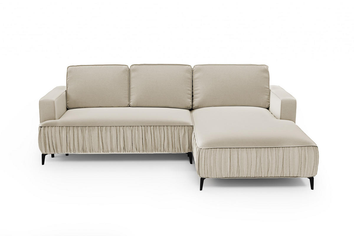 ECKSOFA Glanz rechts – Beige, mit Schlaffunktion und Bettkasten - Beige, Textil (268/177cm)