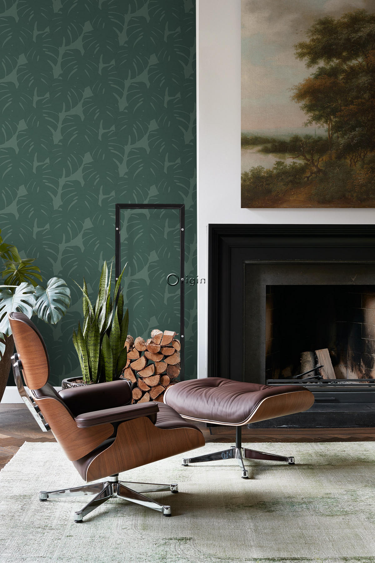 TAPETE Blätter in Leinen-Optik 53 cm x 10.05 m - Grün, Papier (53/1000cm) - Origin Wallcoverings