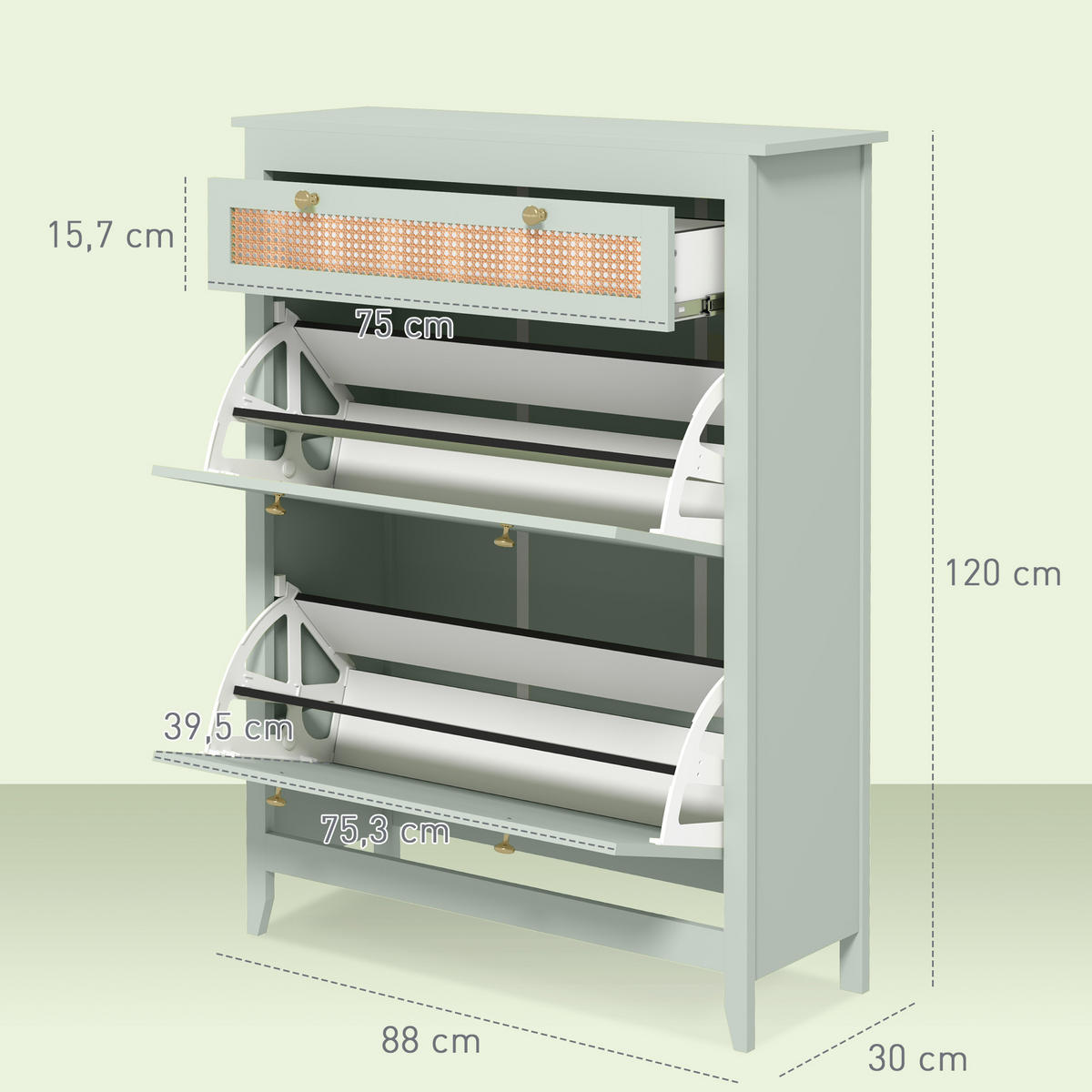SCHUHSCHRANK mit 2 Klappen Schuhkipper mit Schublade für 12 Paar Schuhe Grün - Grün, Holzwerkstoff (30/120/88cm) - HOMCOM