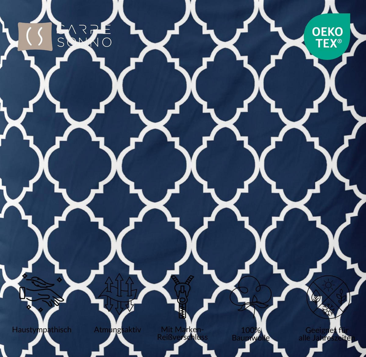 BETTWÄSCHE-RENFORCE 200x200 Blau Muster, Bettbezug aus 100% Baumwolle - Blau, Textil (200/200cm) - Carpe Sonno