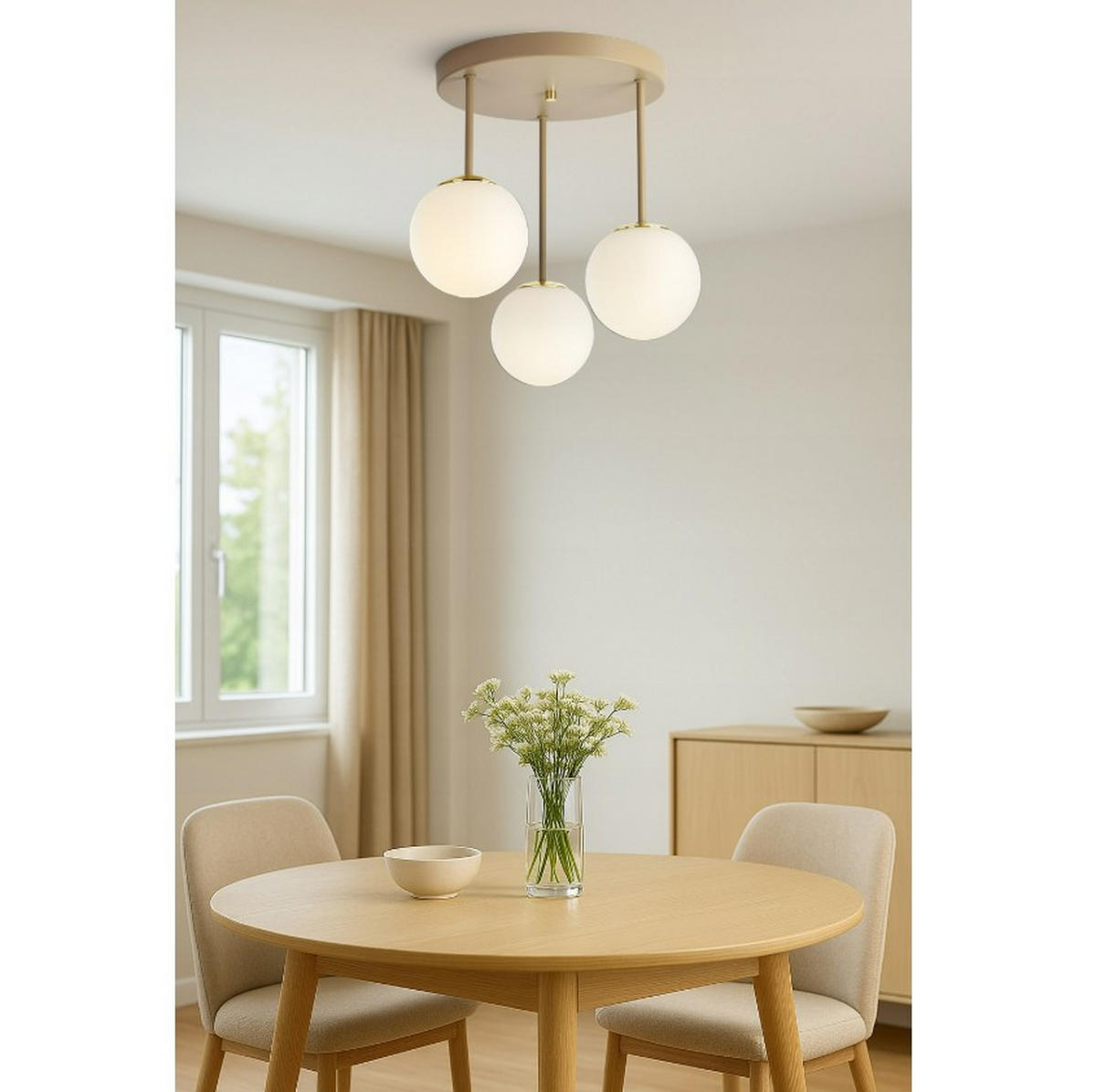 DECKENLEUCHTE ECRU II - Beige/Goldfarben, Glas/Metall (40/40/39cm) - kiki design