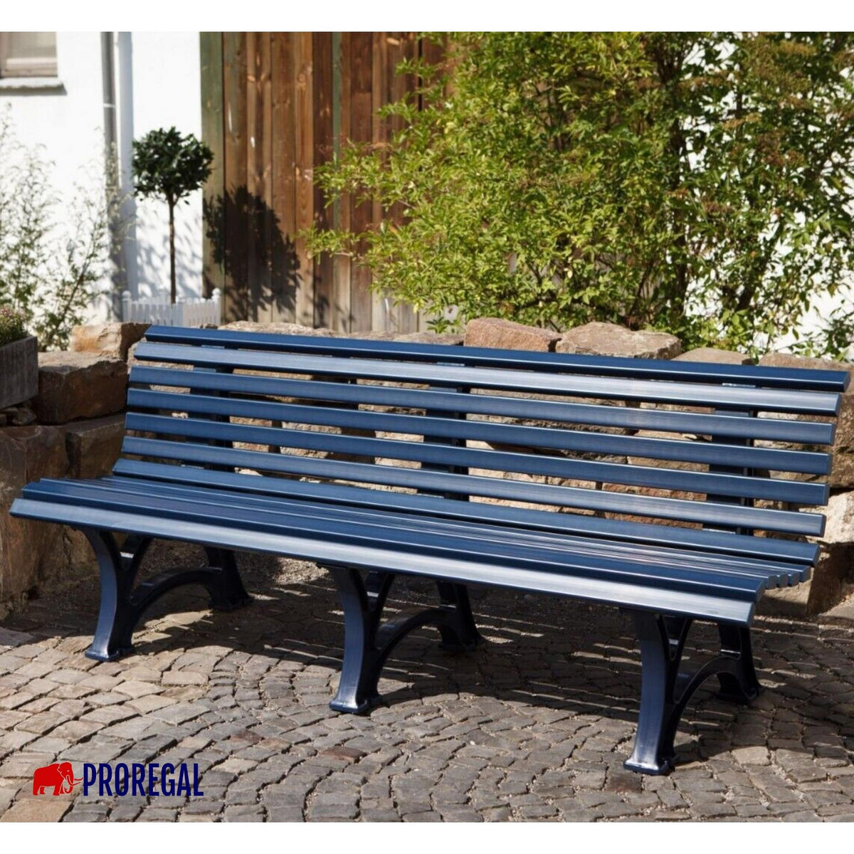 GARTENBANK Jamaika 4 Sitzer Blau 80 x 200 x 64 cm Witterungskunststoff & UV Beständiger Kunststoff - Blau, Kunststoff (200/80/64cm) - PROREGAL