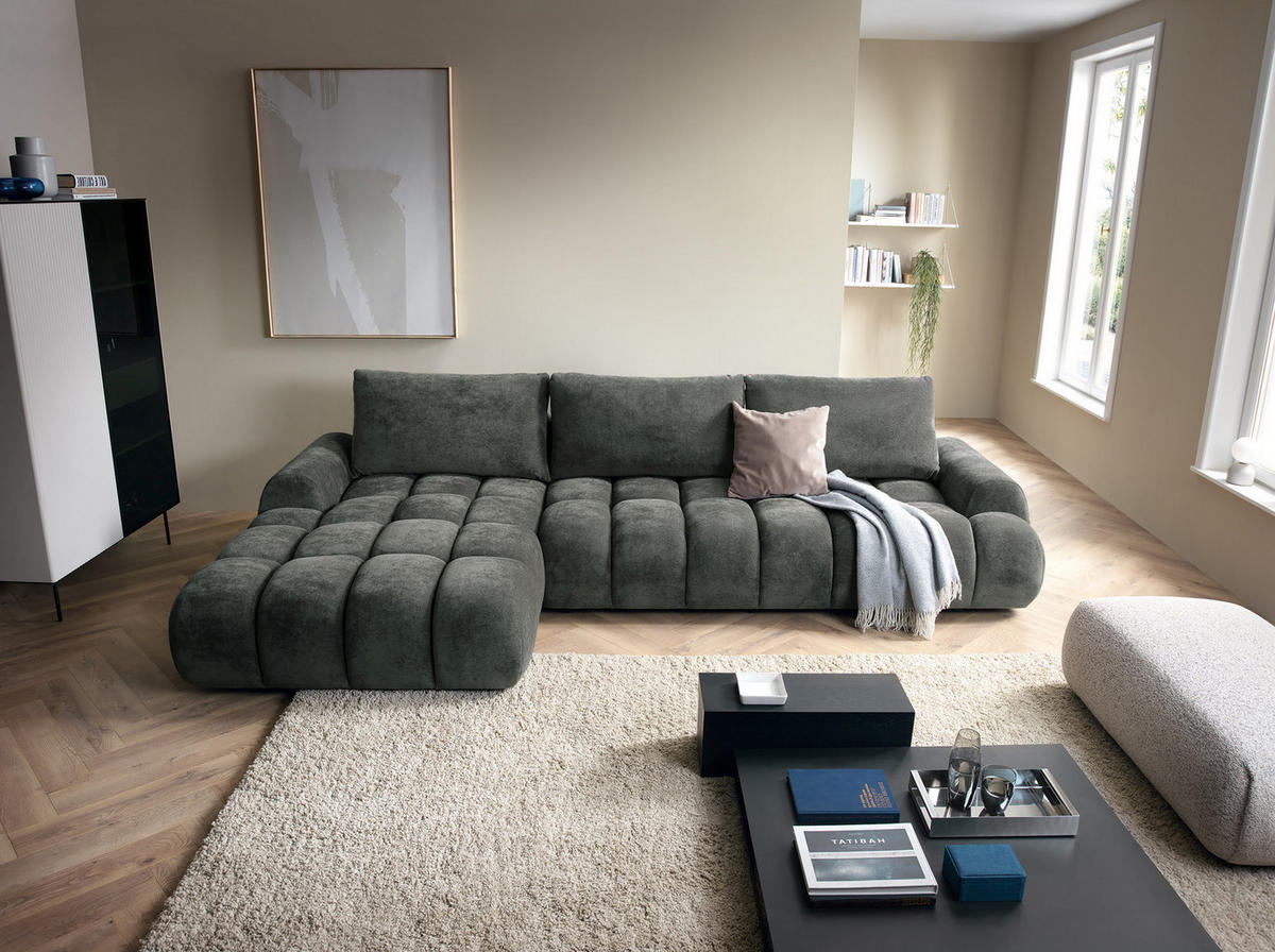 ECKSOFA 340 cm Valerio II, Schlaffunktion, Bettkasten, Links, Dunkelgrau - Dunkelgrau, Holz (340/177cm) - Emporius