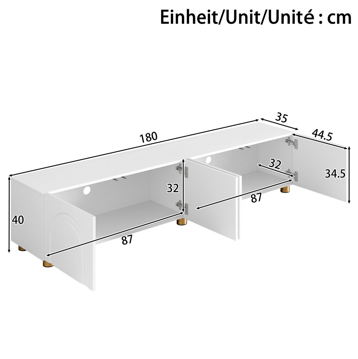 TV-SCHRANK mit 4 Türen 180 x 35 x 40 cm Weiß - Weiß, Holzwerkstoff (35/40/180cm) - Beauniv