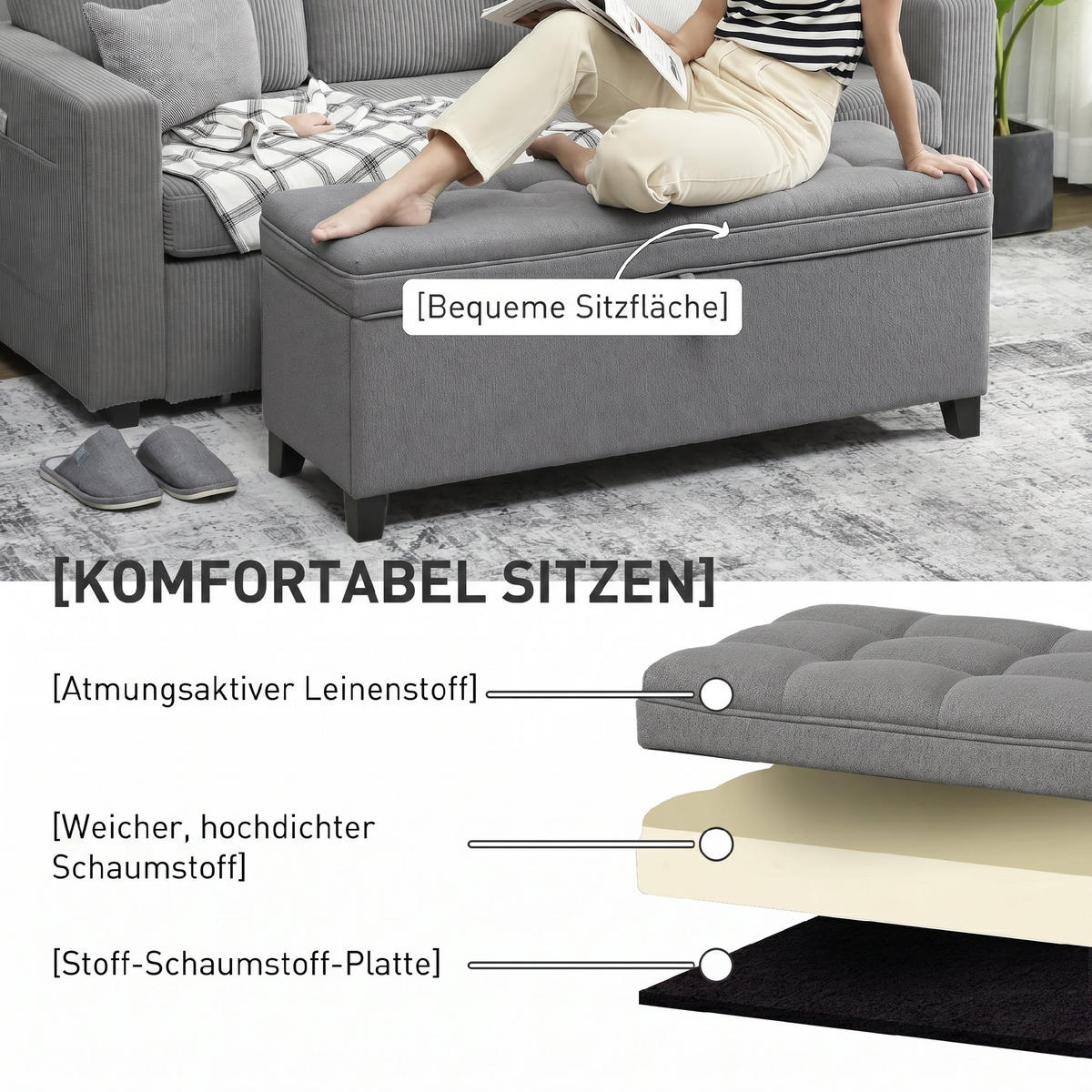 SITZBANK Polyester Dunkelgrau - Dunkelgrau, Holzwerkstoff/Textil (40/48/120cm) - HOMCOM