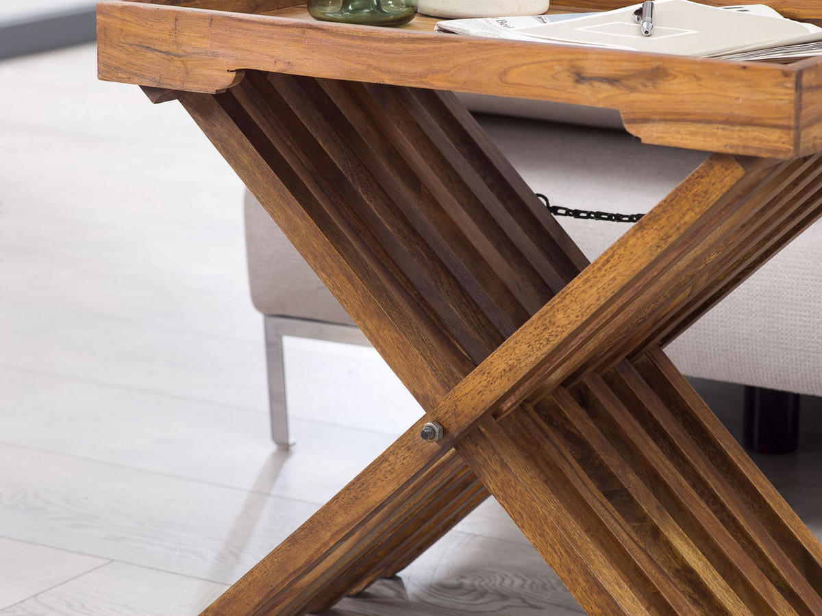 BEISTELLTISCH – Klappbar Massivholz 60x57 cm mit Tablett - Braun, Holz (40/60/57cm) - KADIMA DESIGN