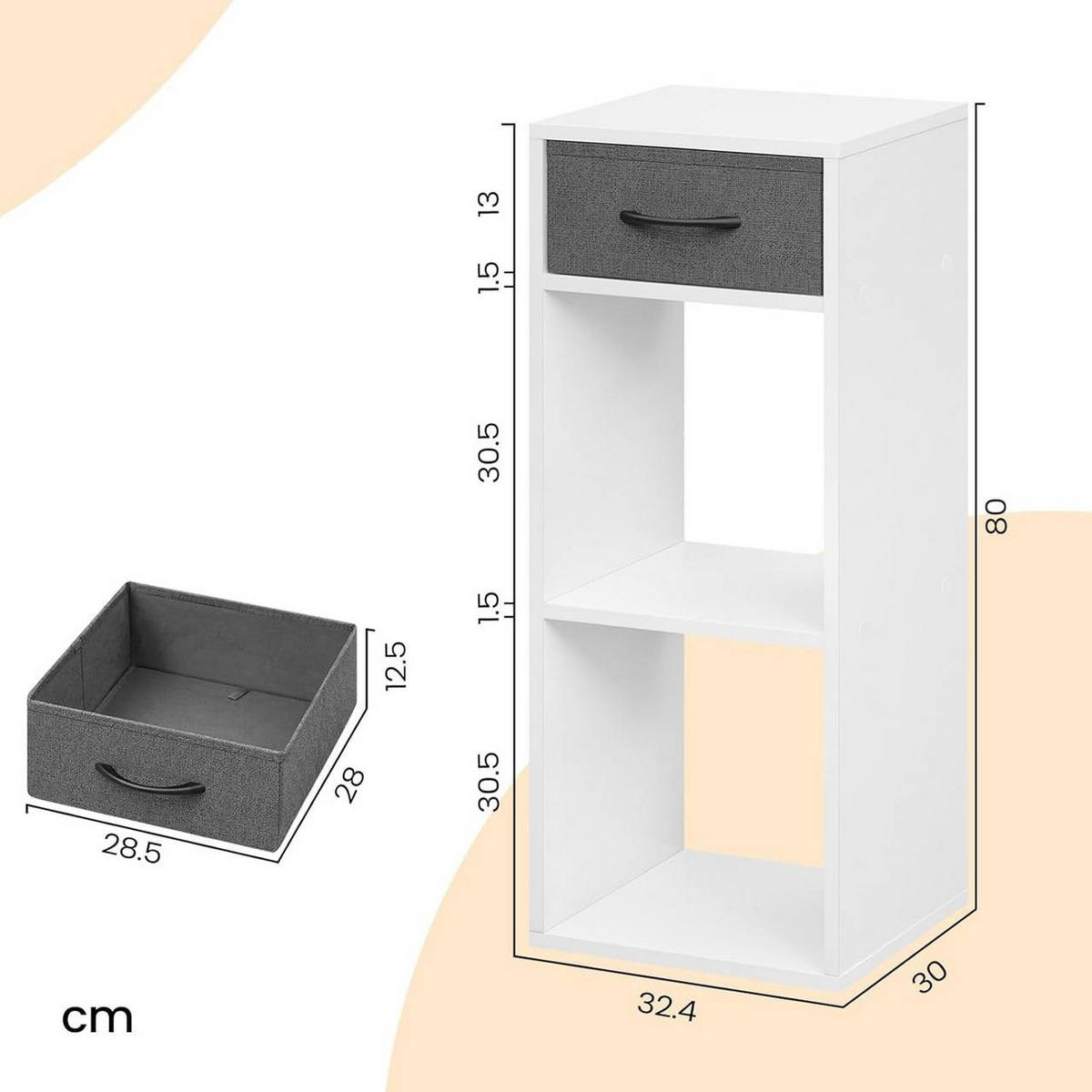 BÜCHERREGAL mit 3 Ebenen, 32.4x80x30 cm, Weiß - Weiß, Holzwerkstoff/Textil (32.4/80/30cm) - Woltu