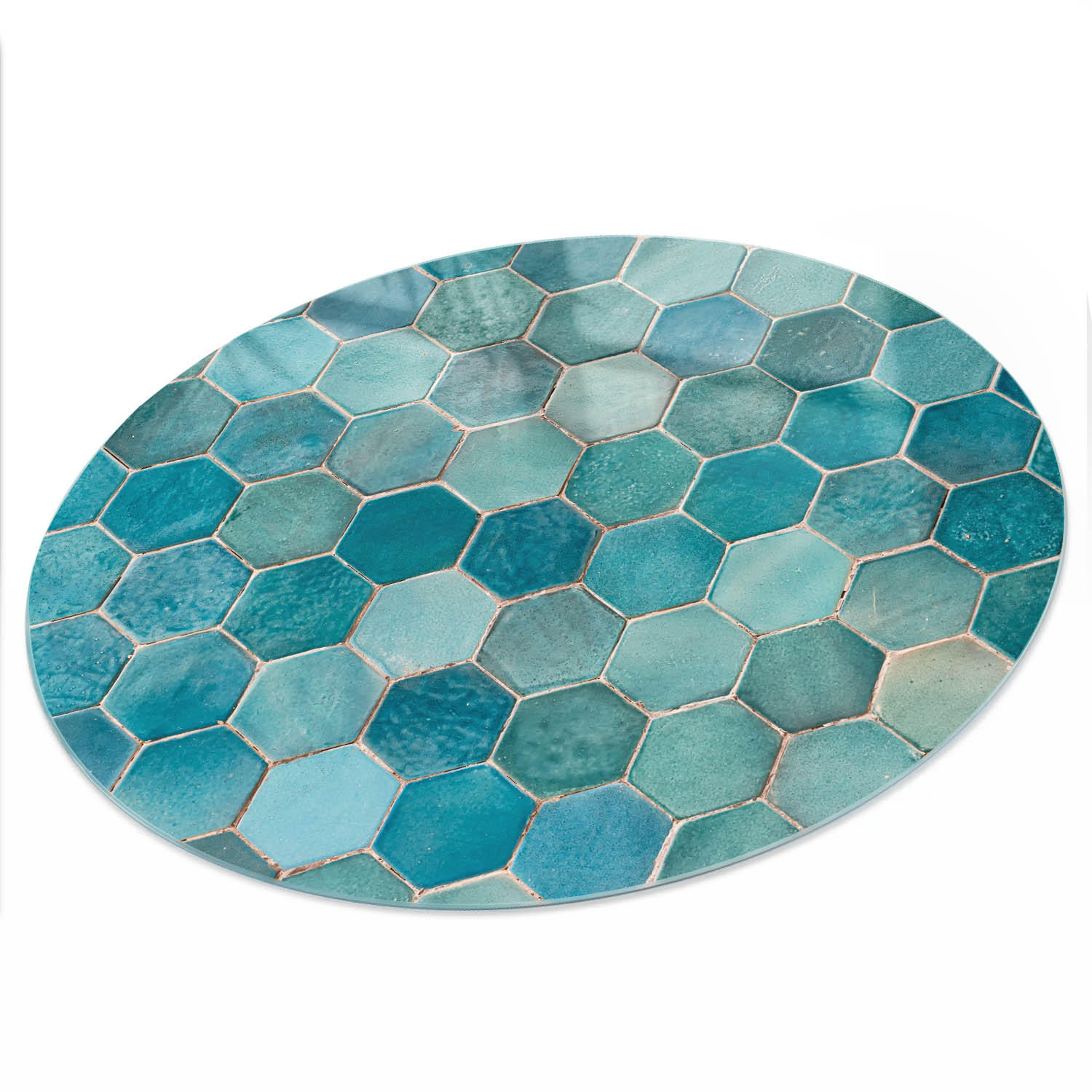 TISCHPLATTE fi90 cm – Türkisfarbene Fliesen - Braun, Glas (90/90/0.4cm) - Wallfluent