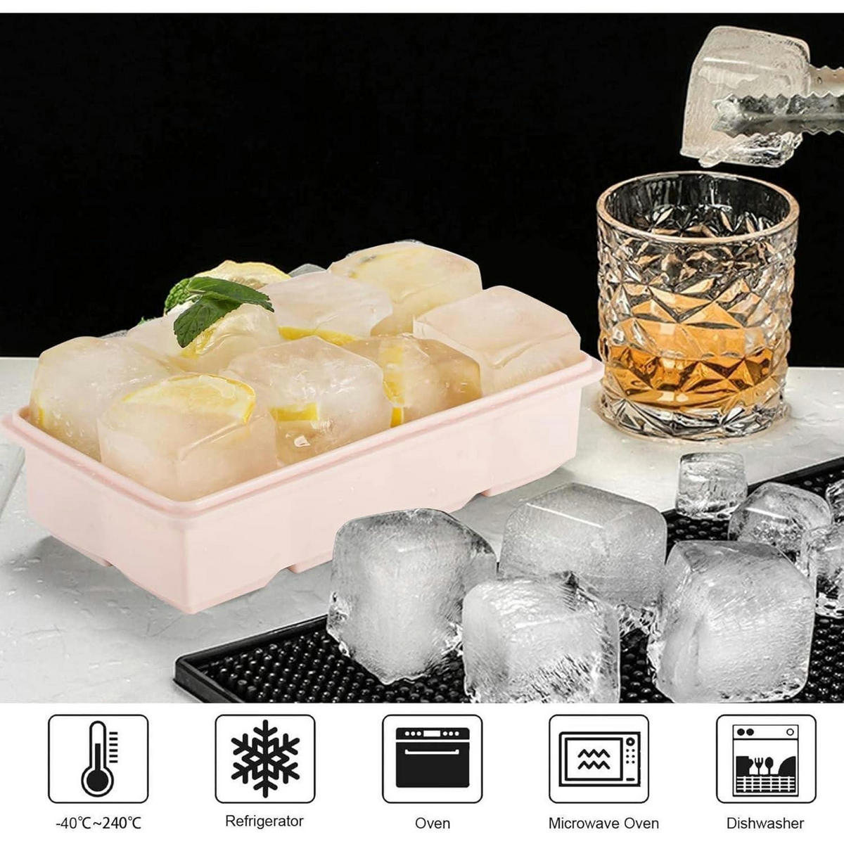 EISWÜRFELFORM 2er Set Silikon mit Deckel für 16 große Eiswürfel - Multicolor, Kunststoff (12/5.4/22cm)